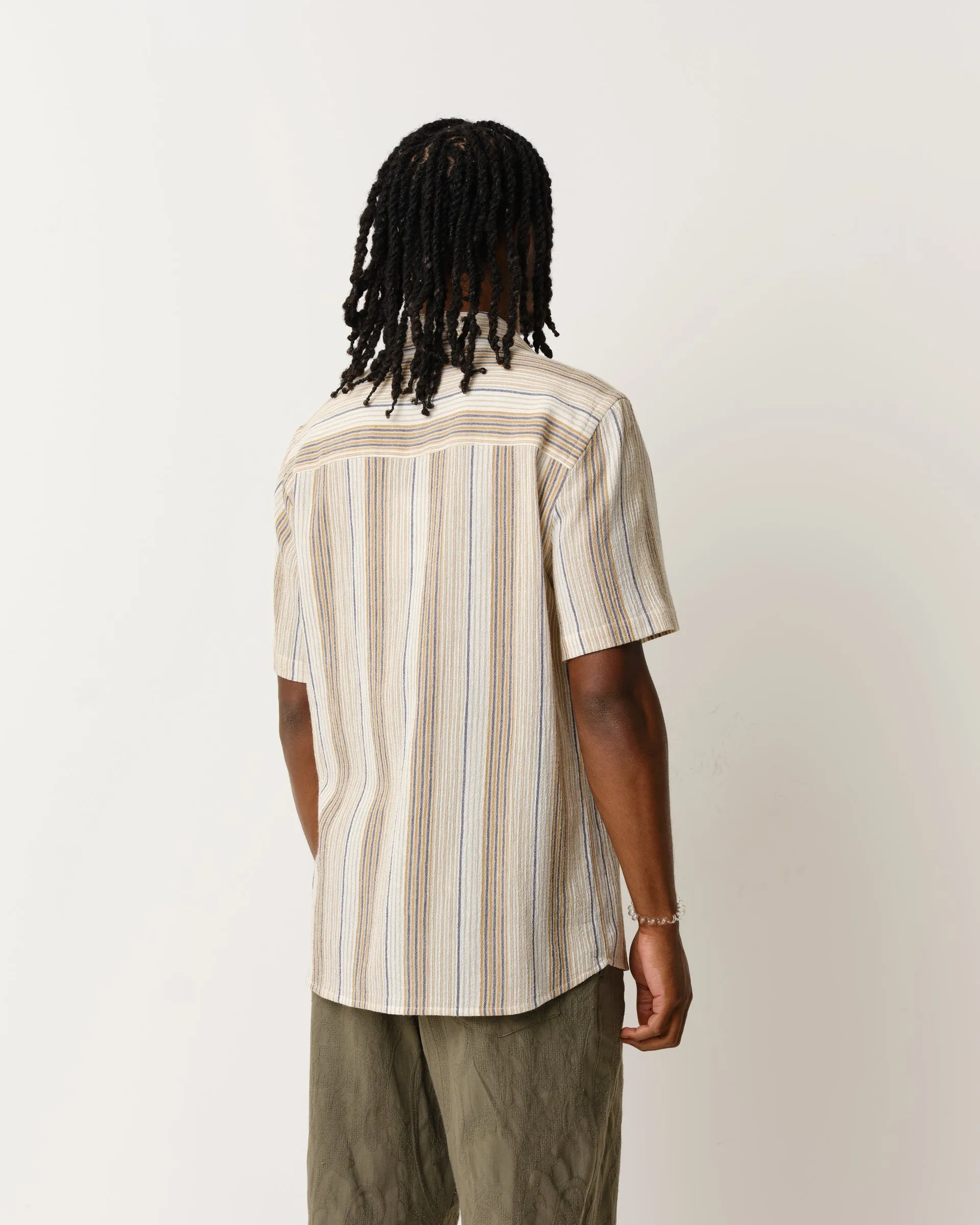 Didcot Shirt Navy/Mustard Crinkle Stripe sold by Wax London product image thumbnail 5