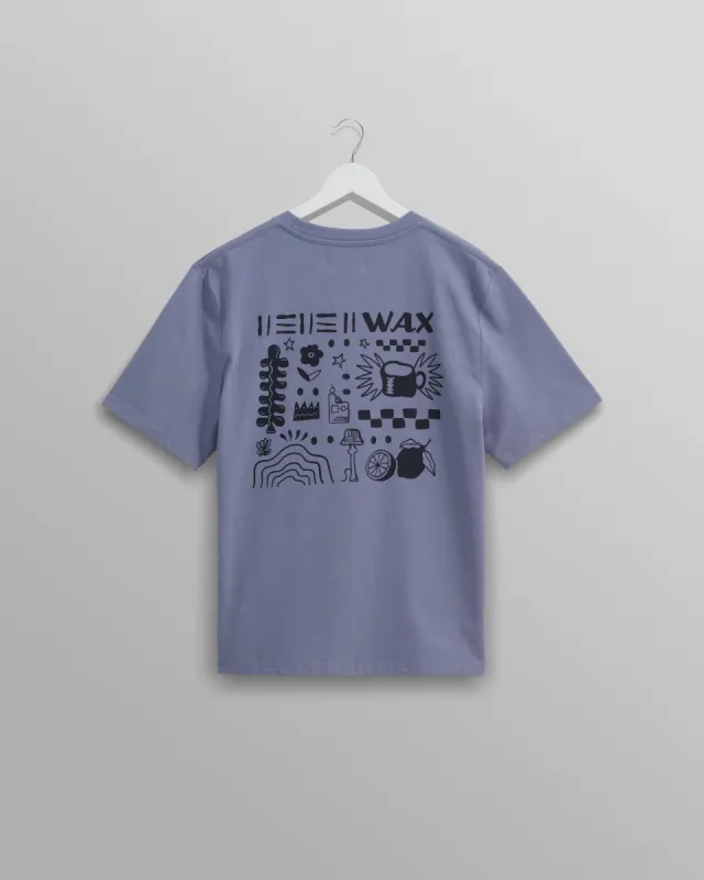 Dean T-Shirt Mid Blue Doodle Graphic Print sold by Wax London