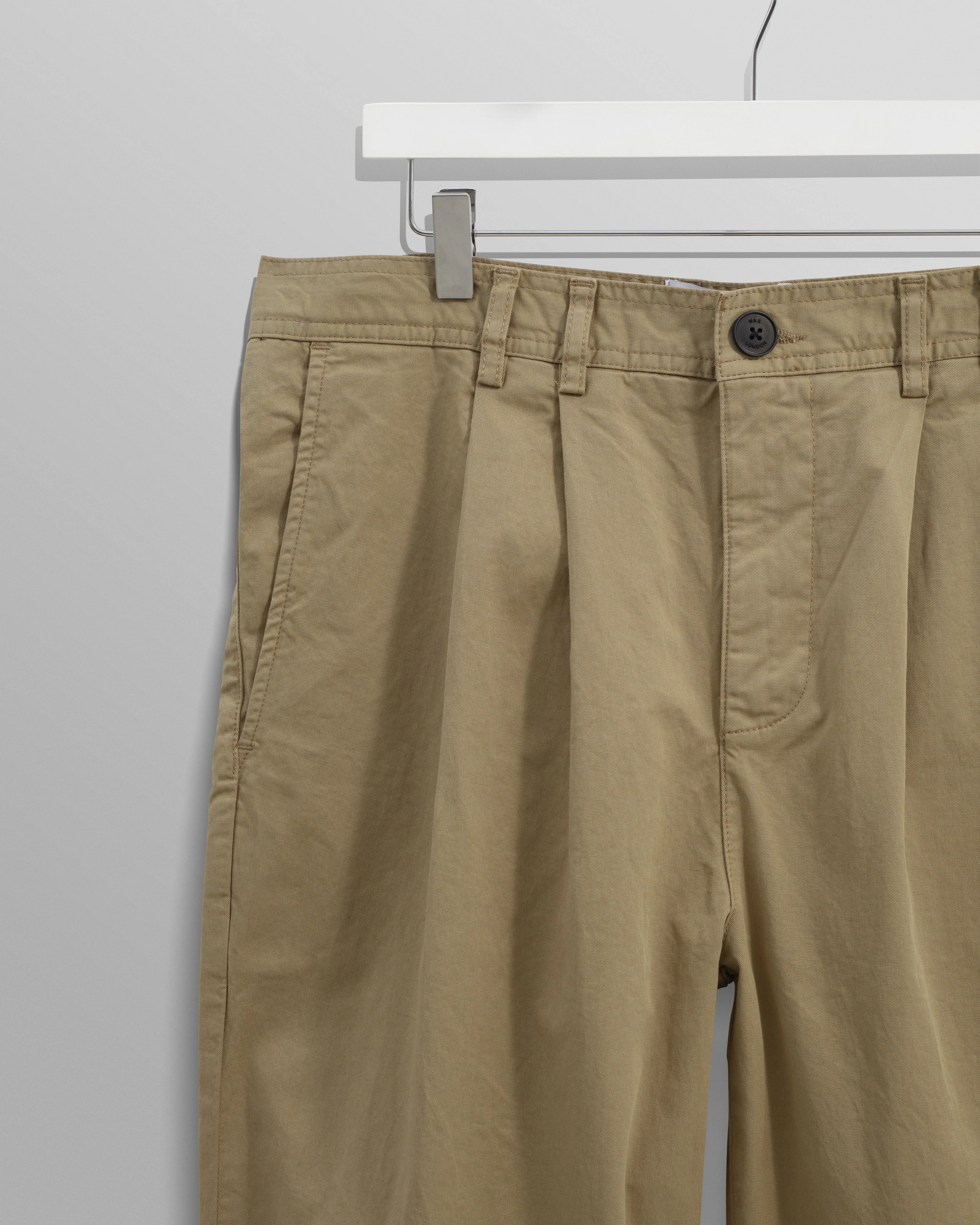 Raleigh - Khaki Cotton Pleated Trousers sold by Wax London product image thumbnail 2