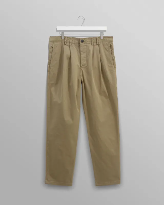 Raleigh - Khaki Cotton Pleated Trousers sold by Wax London