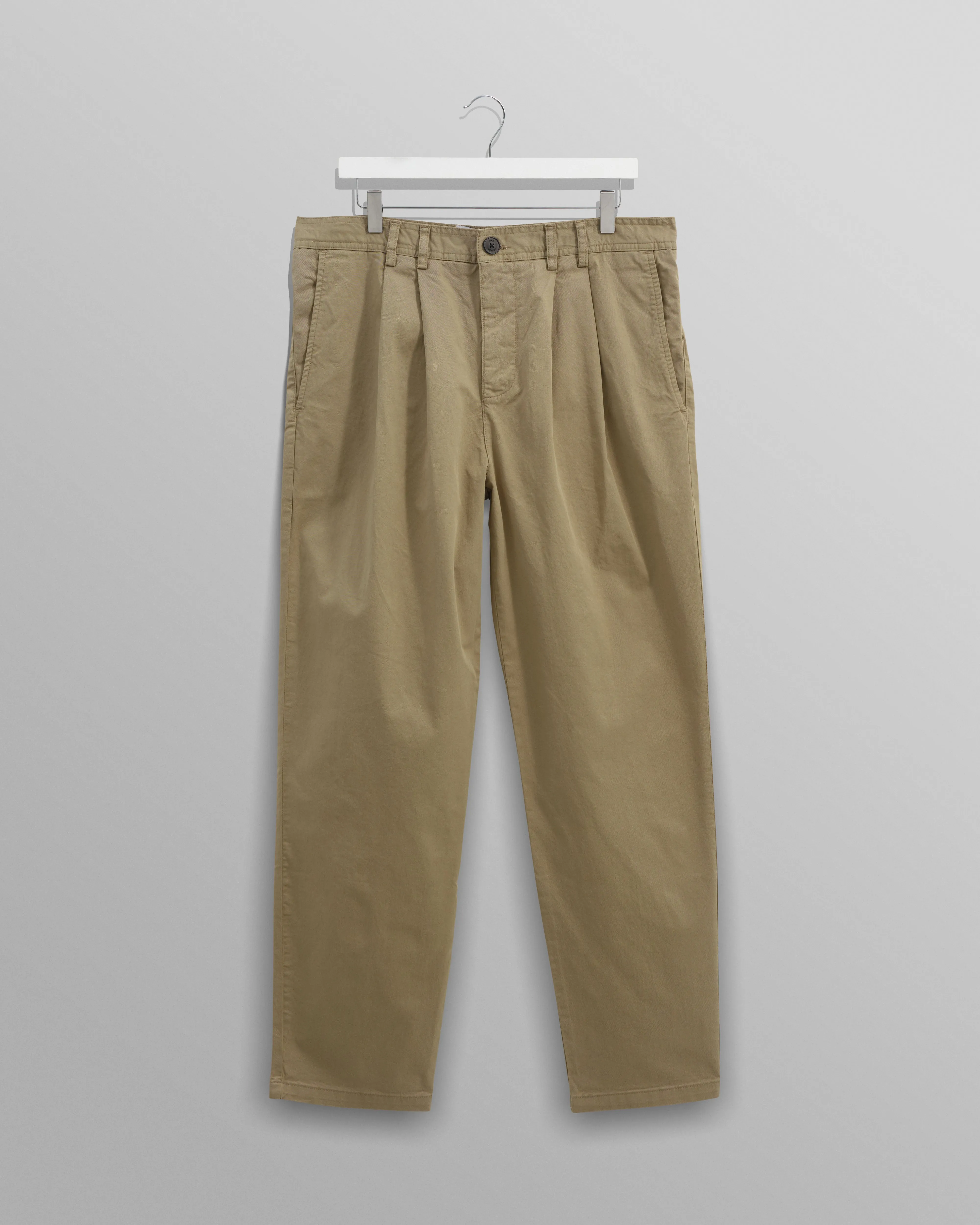 Raleigh - Khaki Cotton Pleated Trousers sold by Wax London
