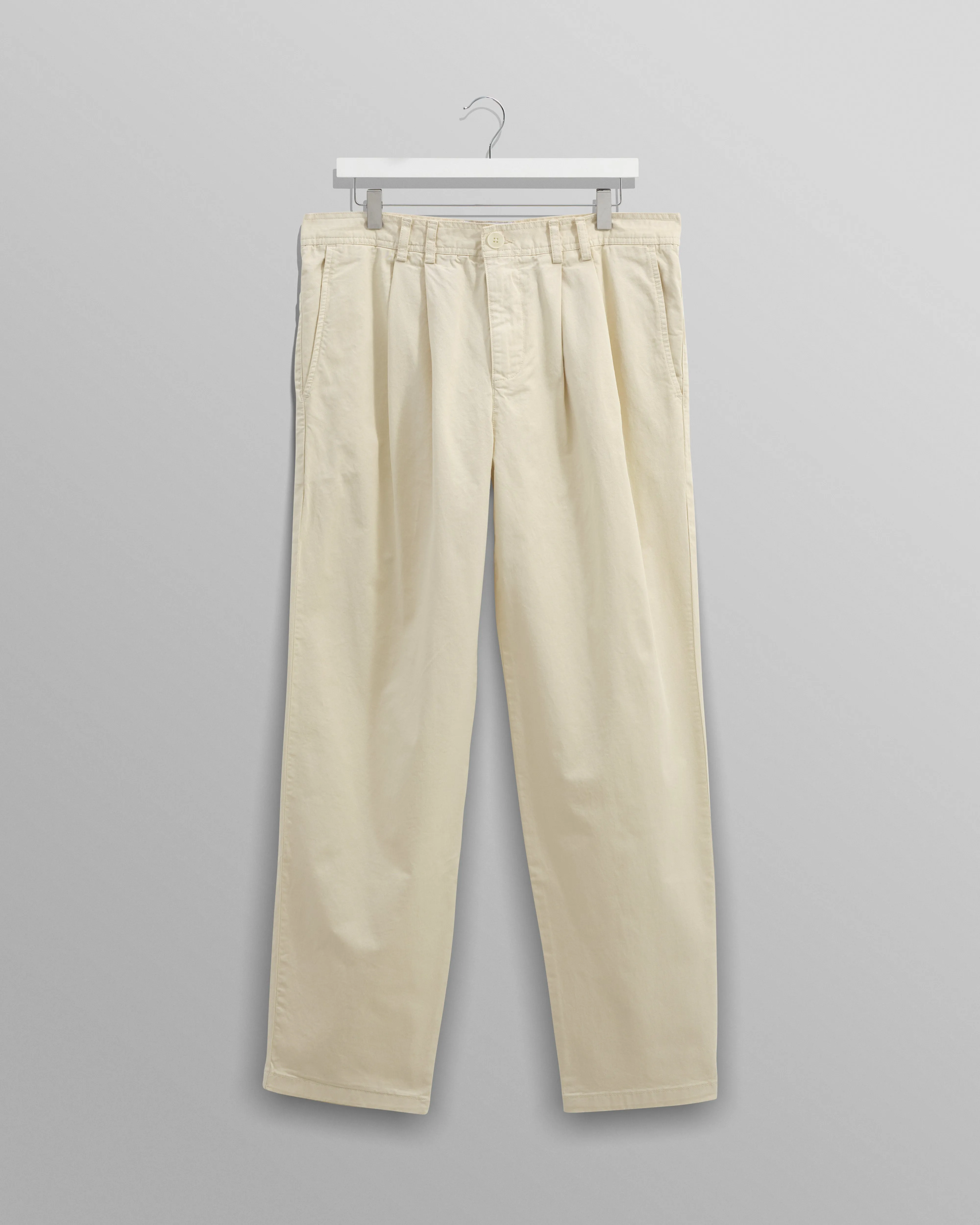 Raleigh - Stone Cotton Pleated Trousers sold by Wax London