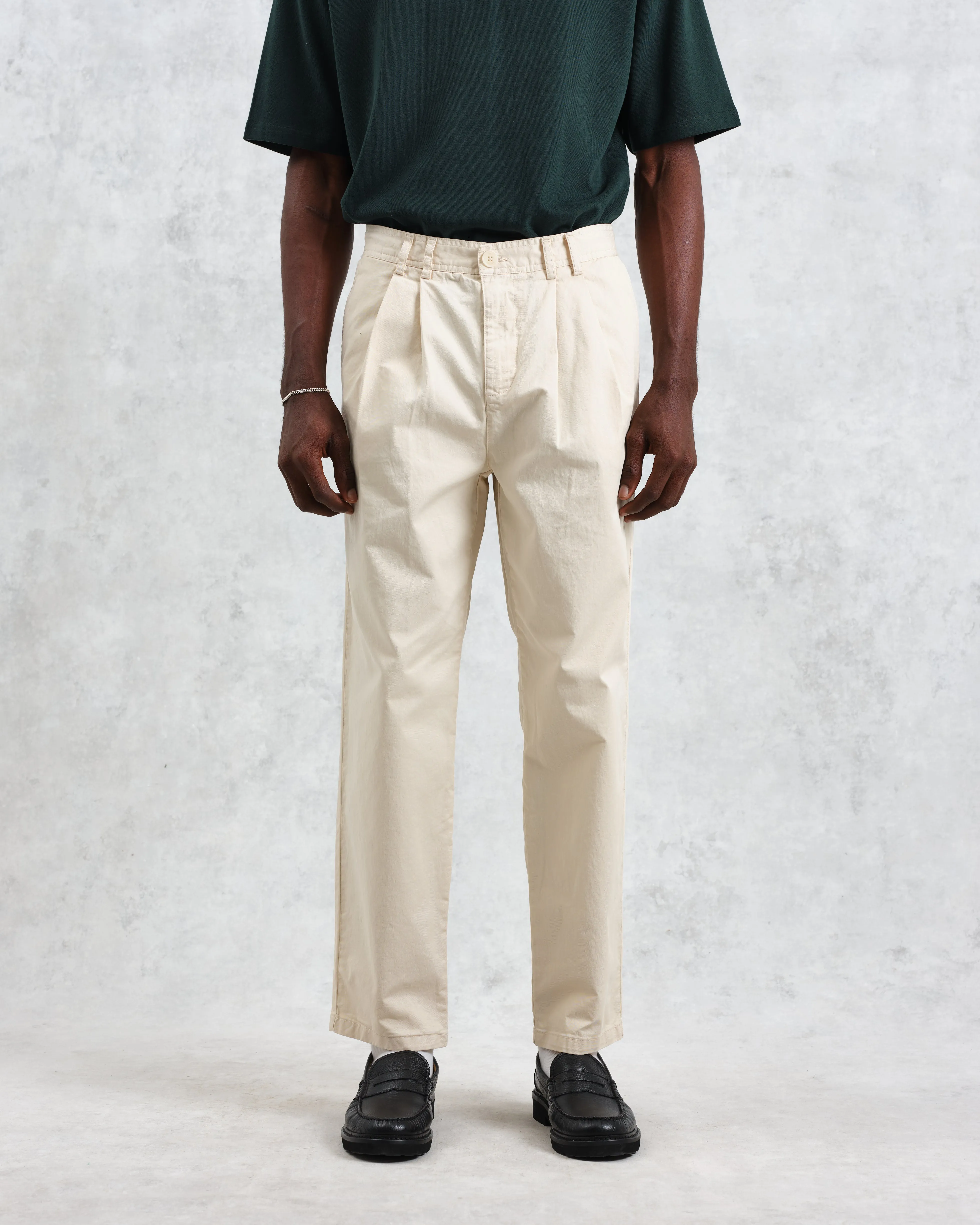 Raleigh - Stone Cotton Pleated Trousers sold by Wax London product image thumbnail 2