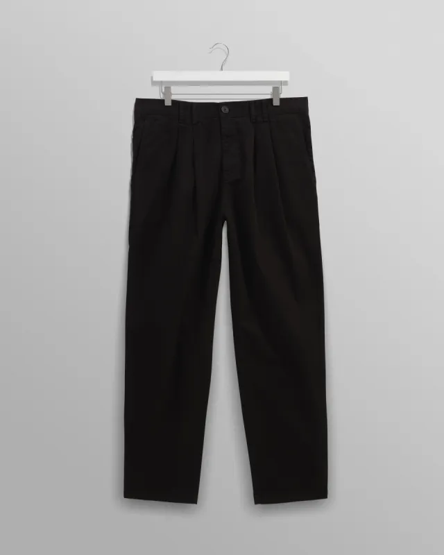 Raleigh - Black Cotton Pleated Trousers sold by Wax London