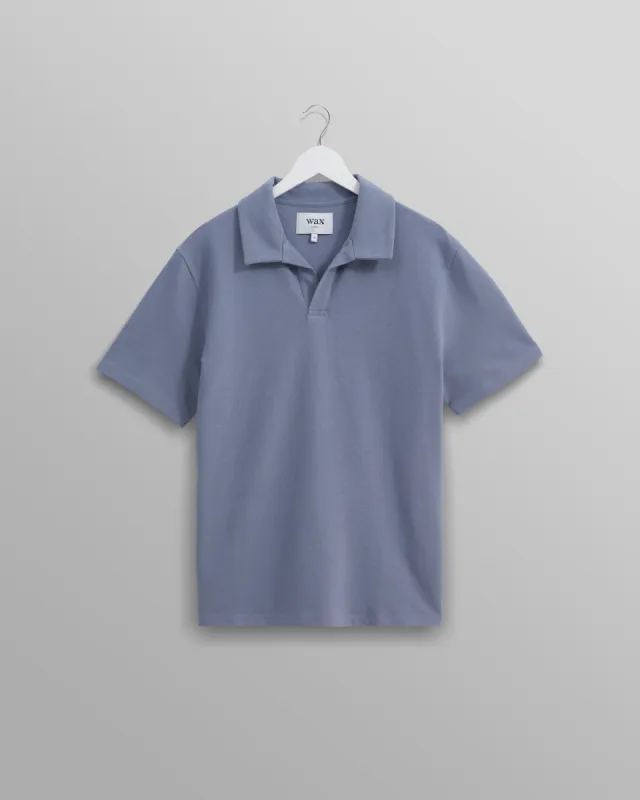 Atwood - Mid Blue Textured Organic Cotton Polo Shirt sold by Wax London