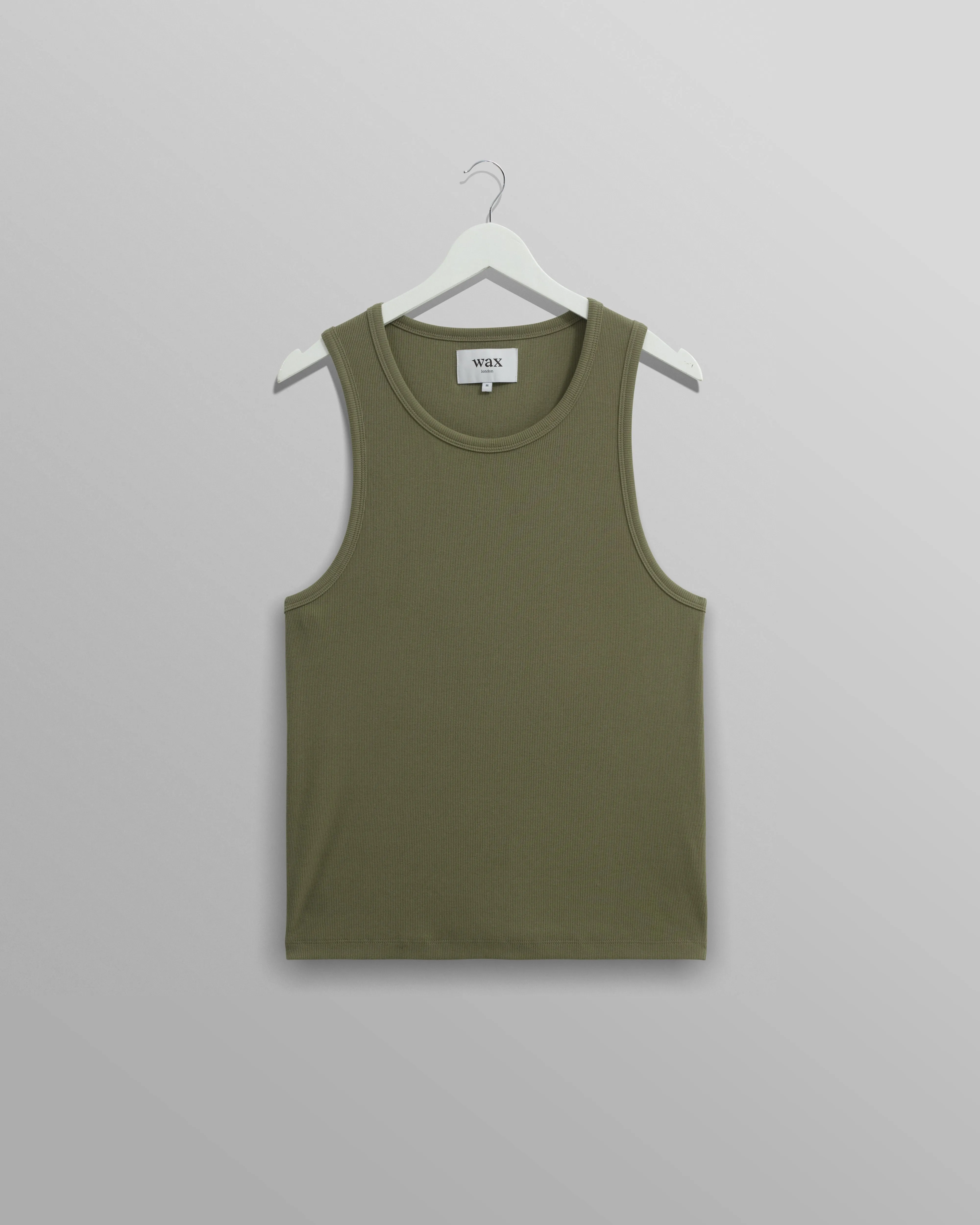 Montague - Khaki Ribbed Organic Cotton Vest sold by Wax London
