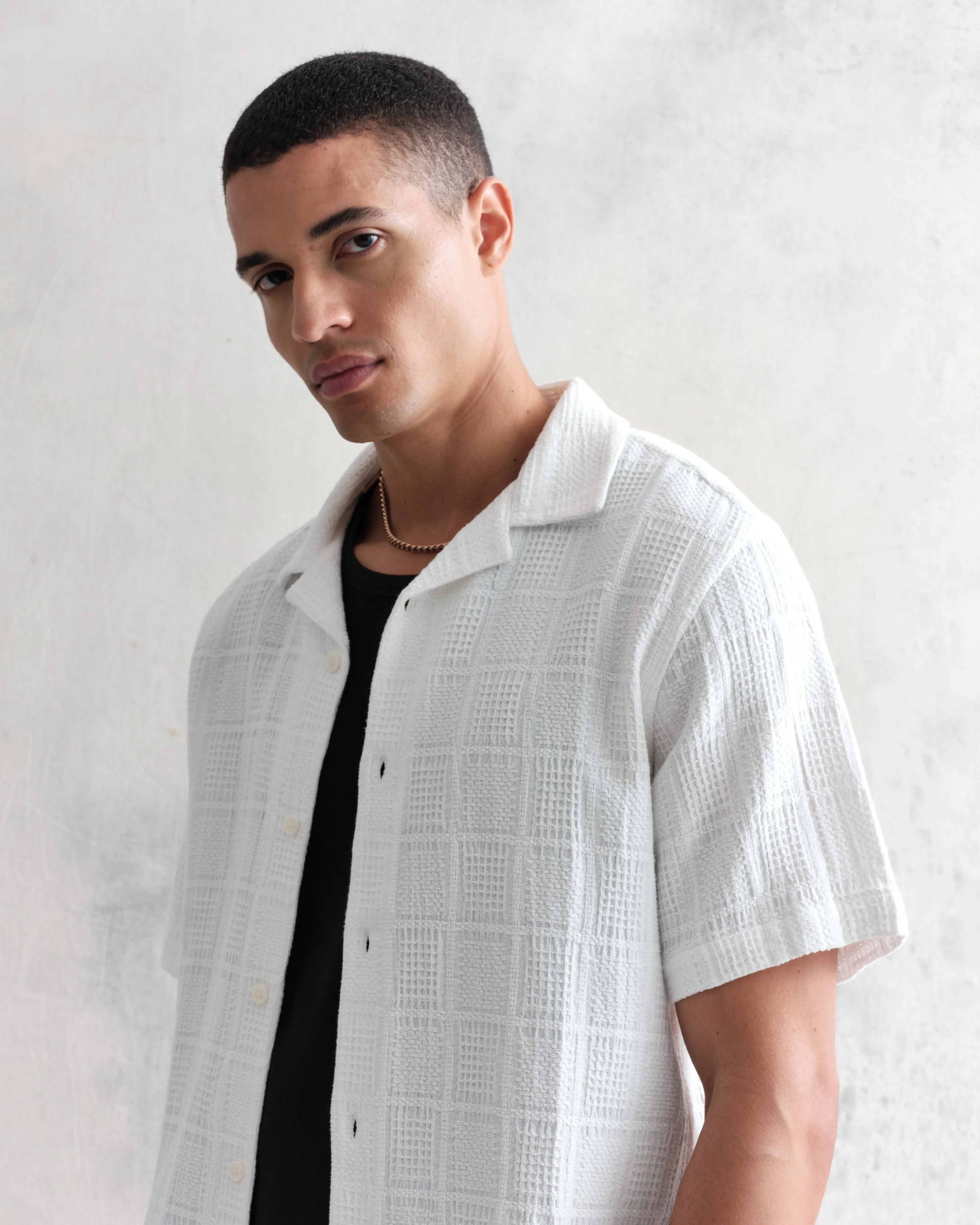 Didcot Shirt White Patchwork Waffle sold by Wax London product image thumbnail 3