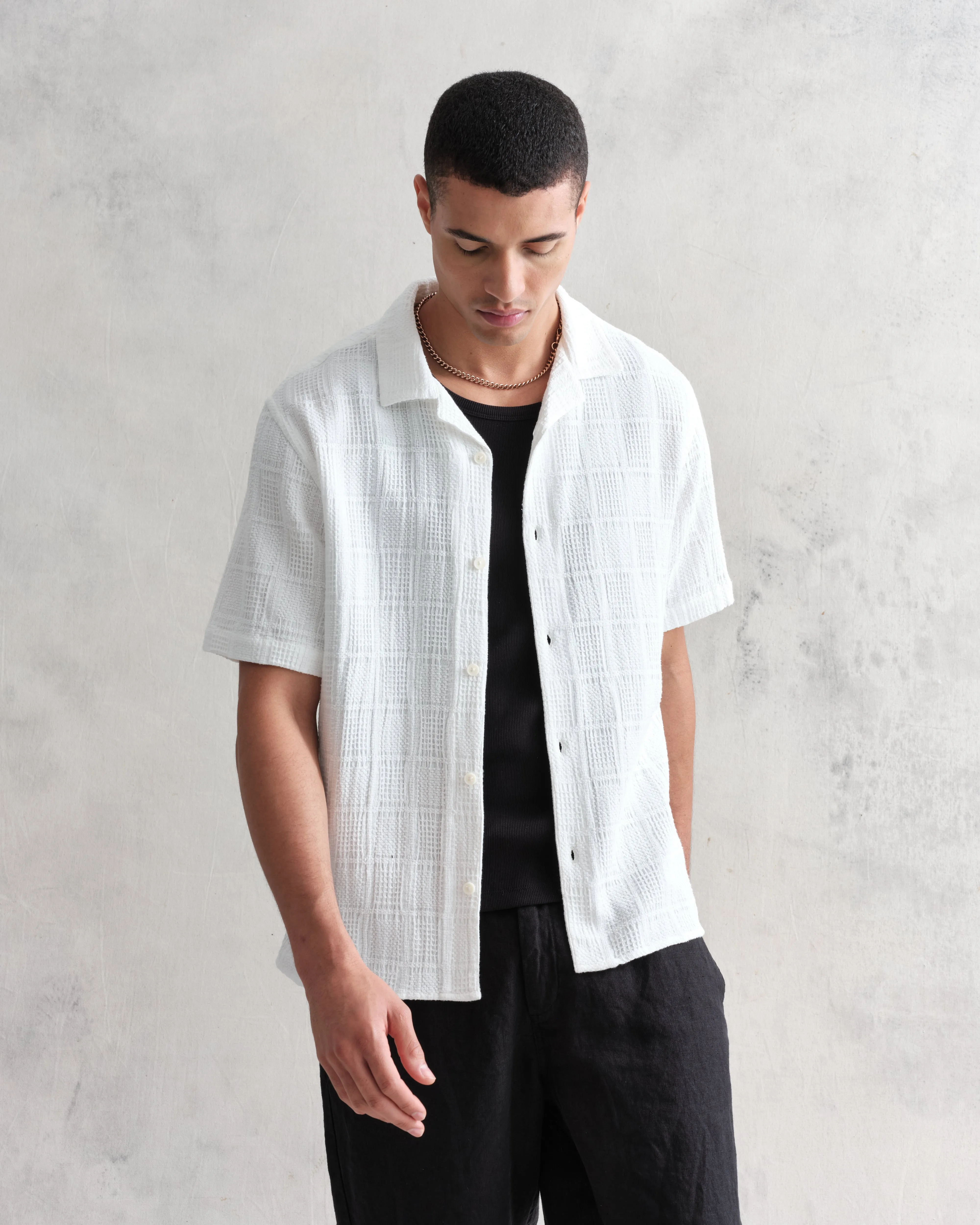 Didcot Shirt White Patchwork Waffle sold by Wax London product image thumbnail 2