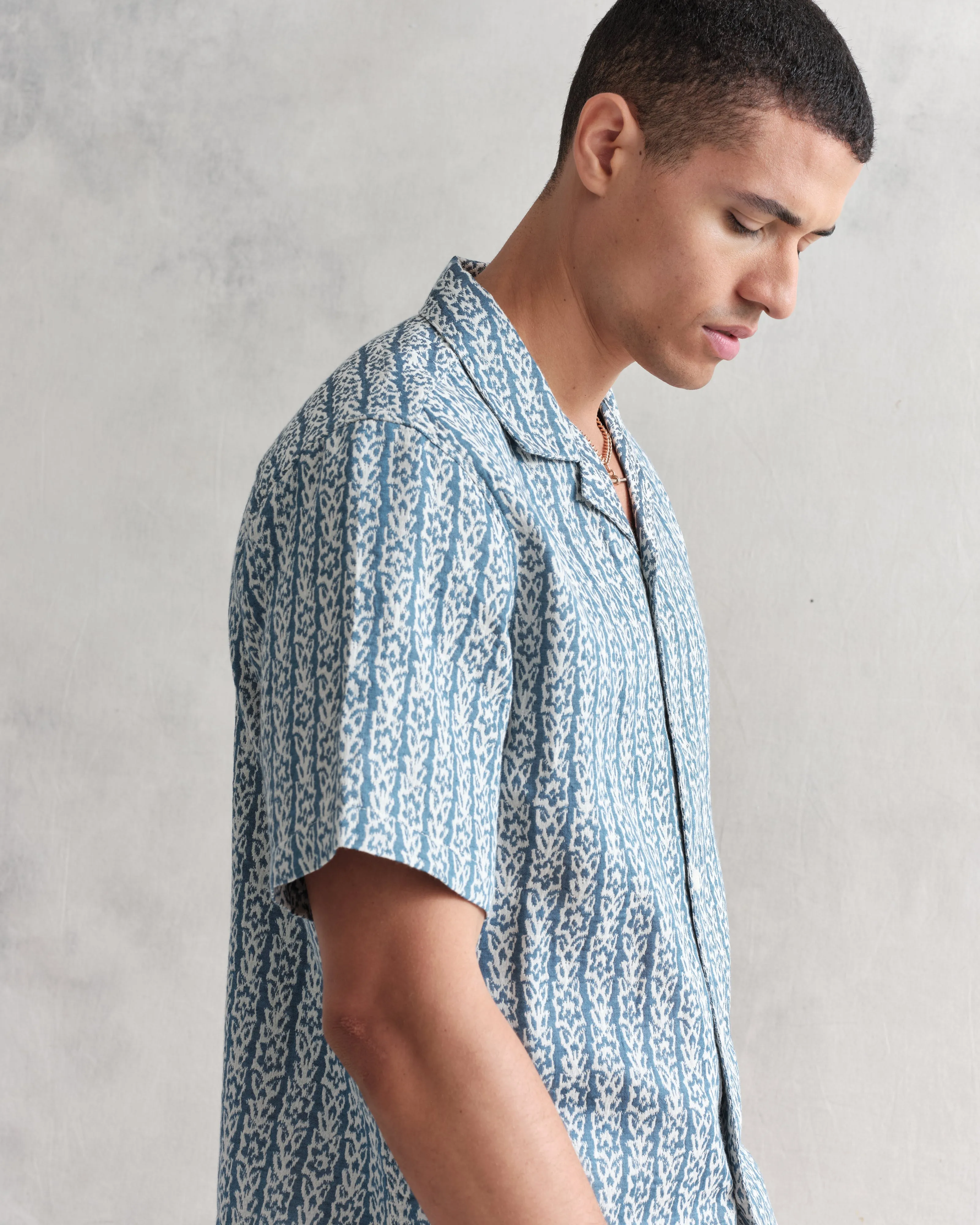 Didcot Shirt Blue/Ecru Floral Stripe sold by Wax London product image thumbnail 3