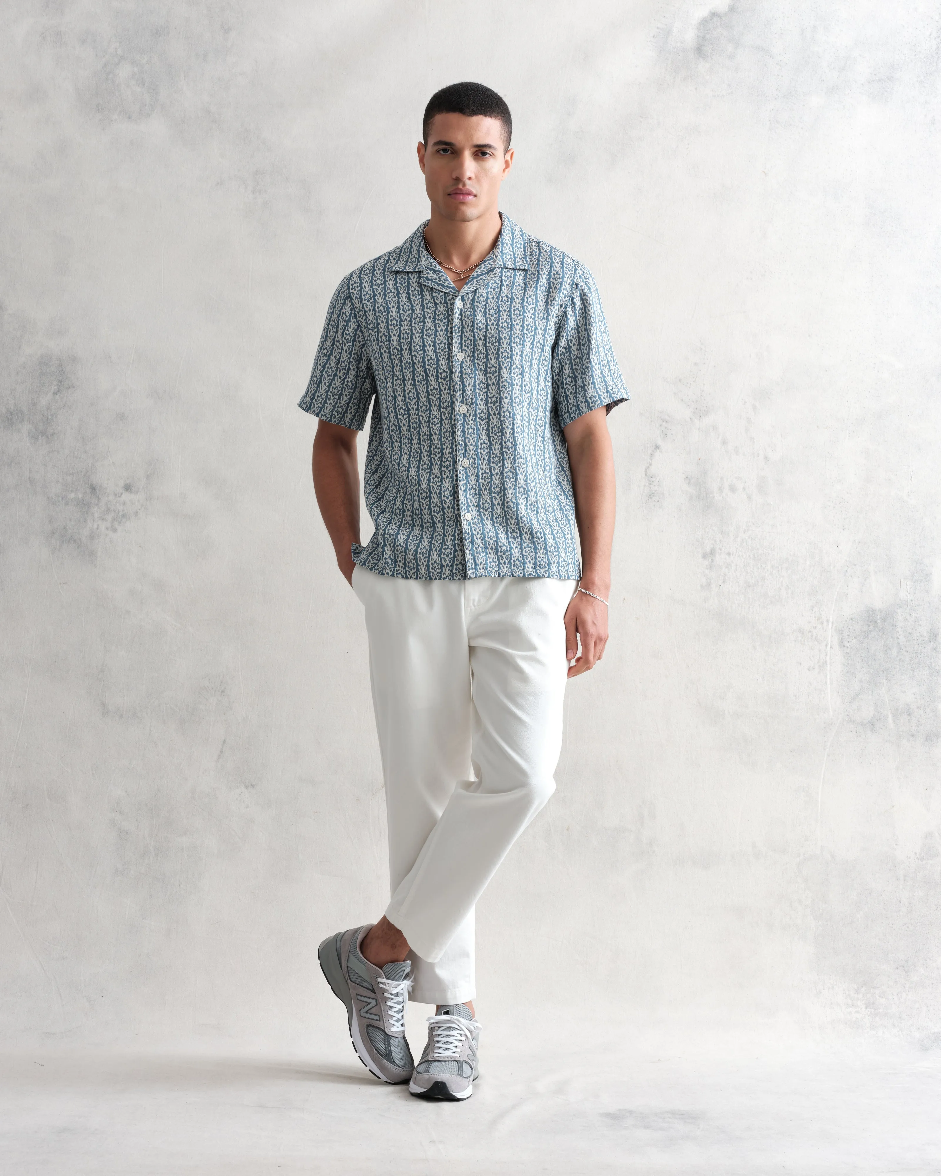 Didcot Shirt Blue/Ecru Floral Stripe sold by Wax London product image thumbnail 2