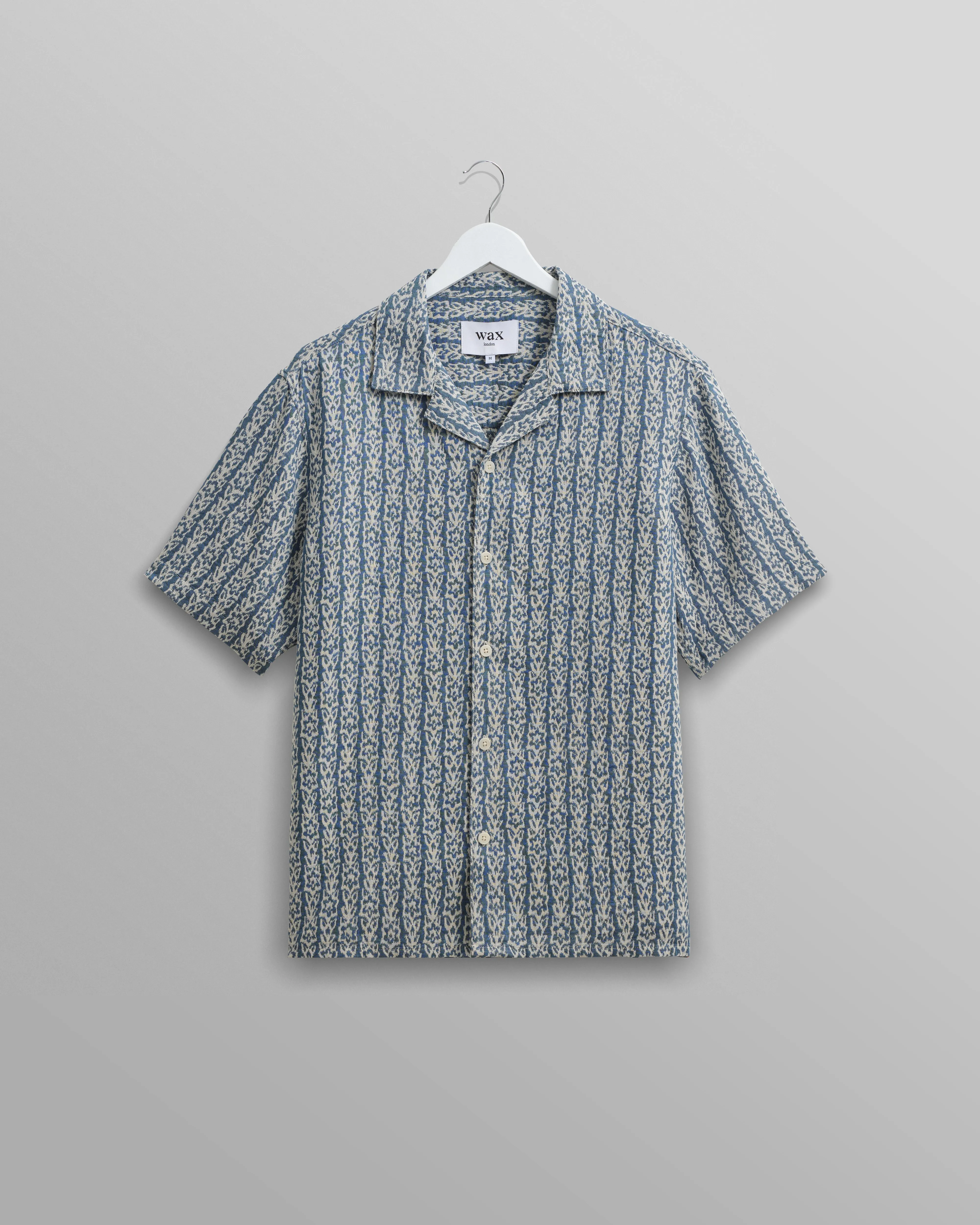 Didcot Shirt Blue/Ecru Floral Stripe sold by Wax London