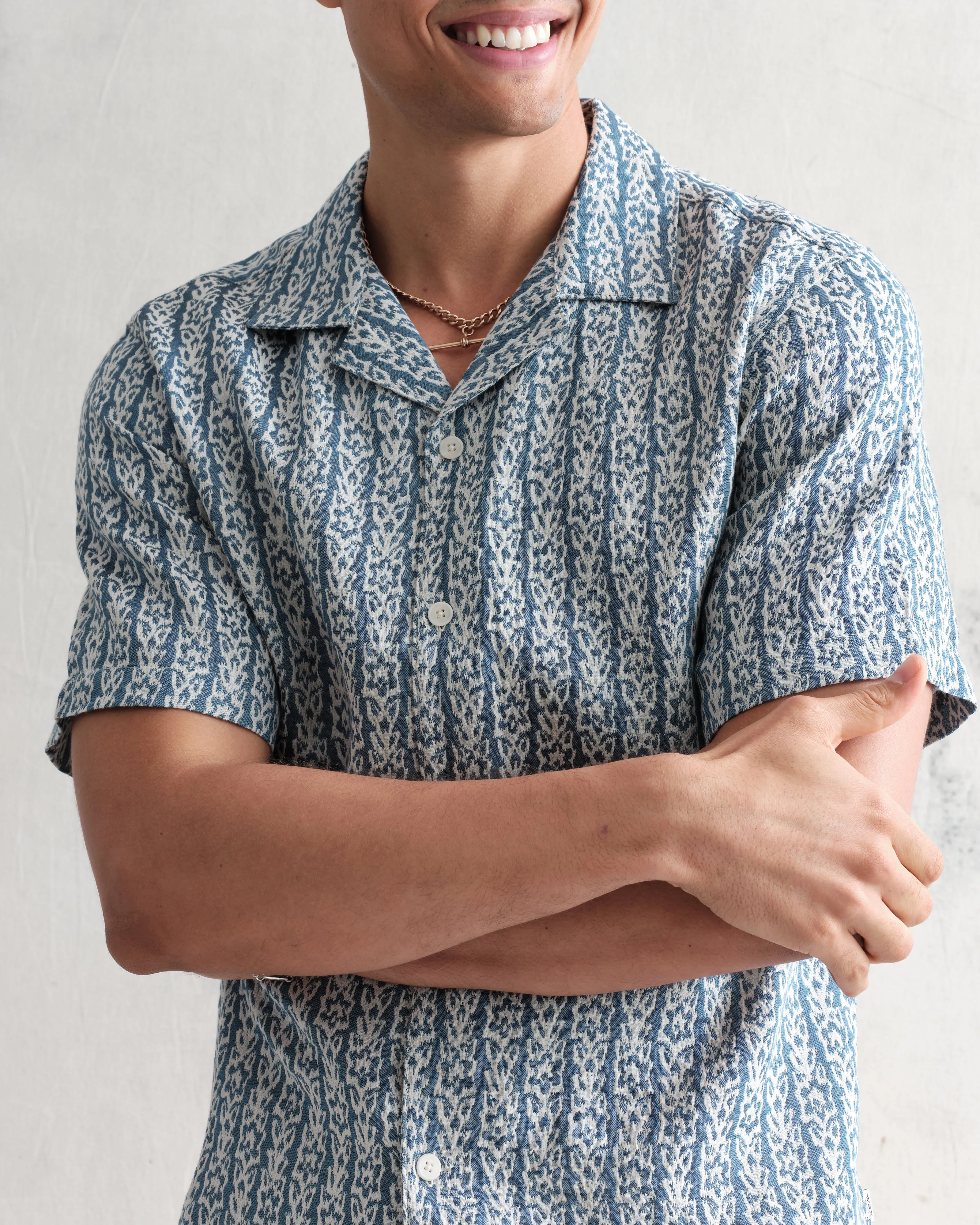 Didcot Shirt Blue/Ecru Floral Stripe sold by Wax London product image thumbnail 4
