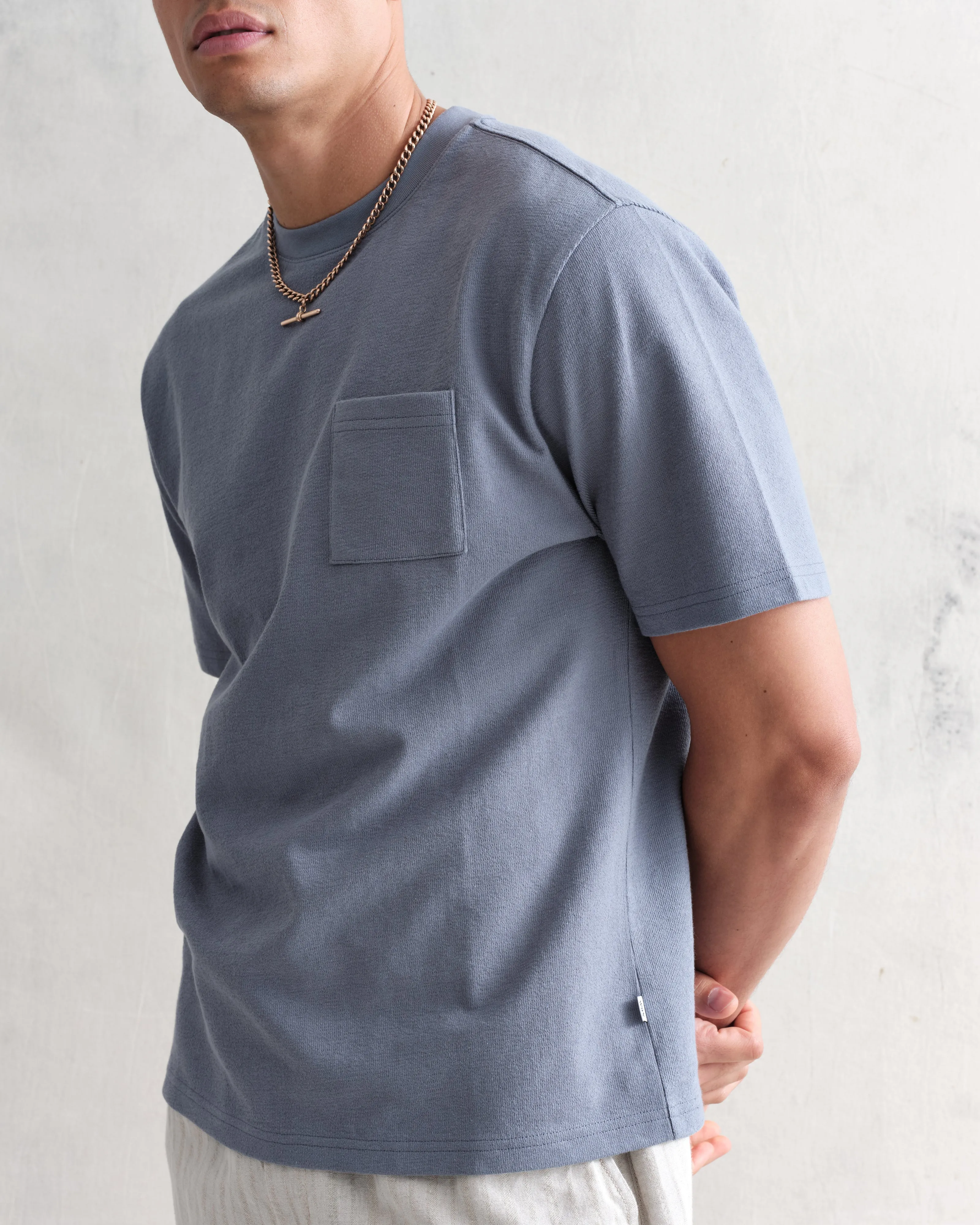 Dean T-Shirt Textured Blue With Pocket sold by Wax London product image thumbnail 3
