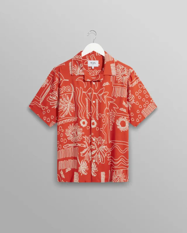 Didcot Shirt Red/Beige Leaf sold by Wax London