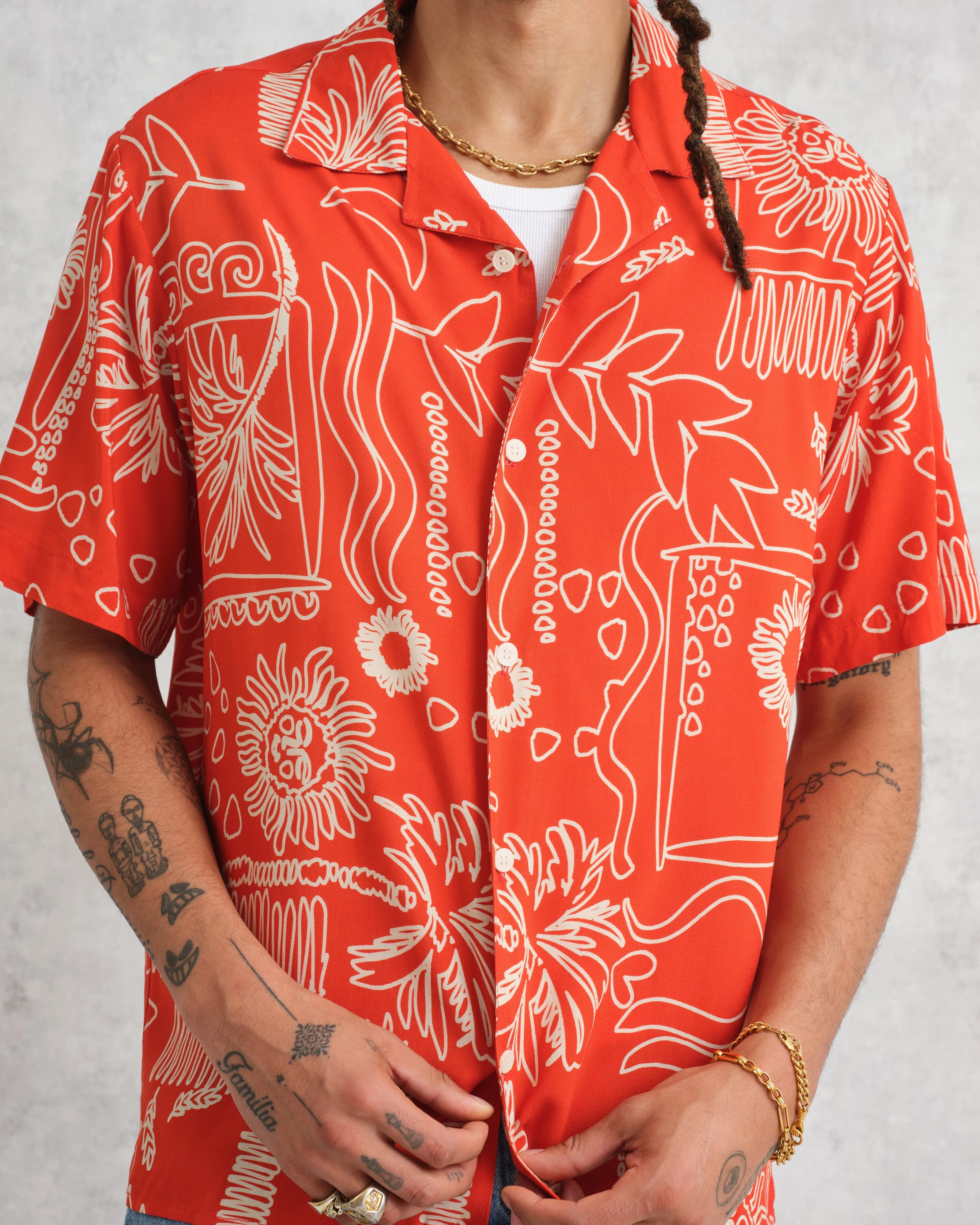 Didcot Shirt Red/Beige Leaf sold by Wax London product image thumbnail 3