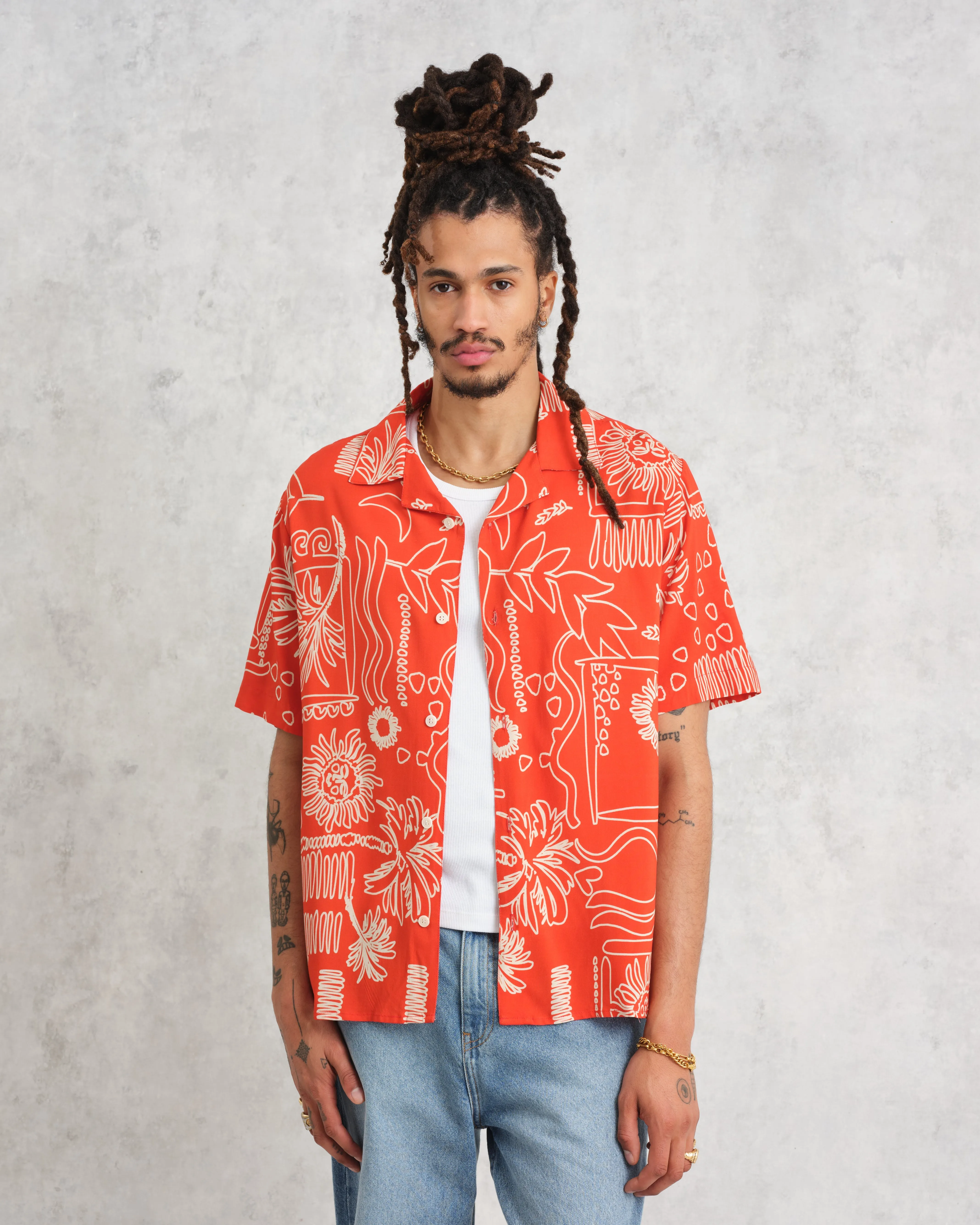 Didcot Shirt Red/Beige Leaf sold by Wax London product image thumbnail 2