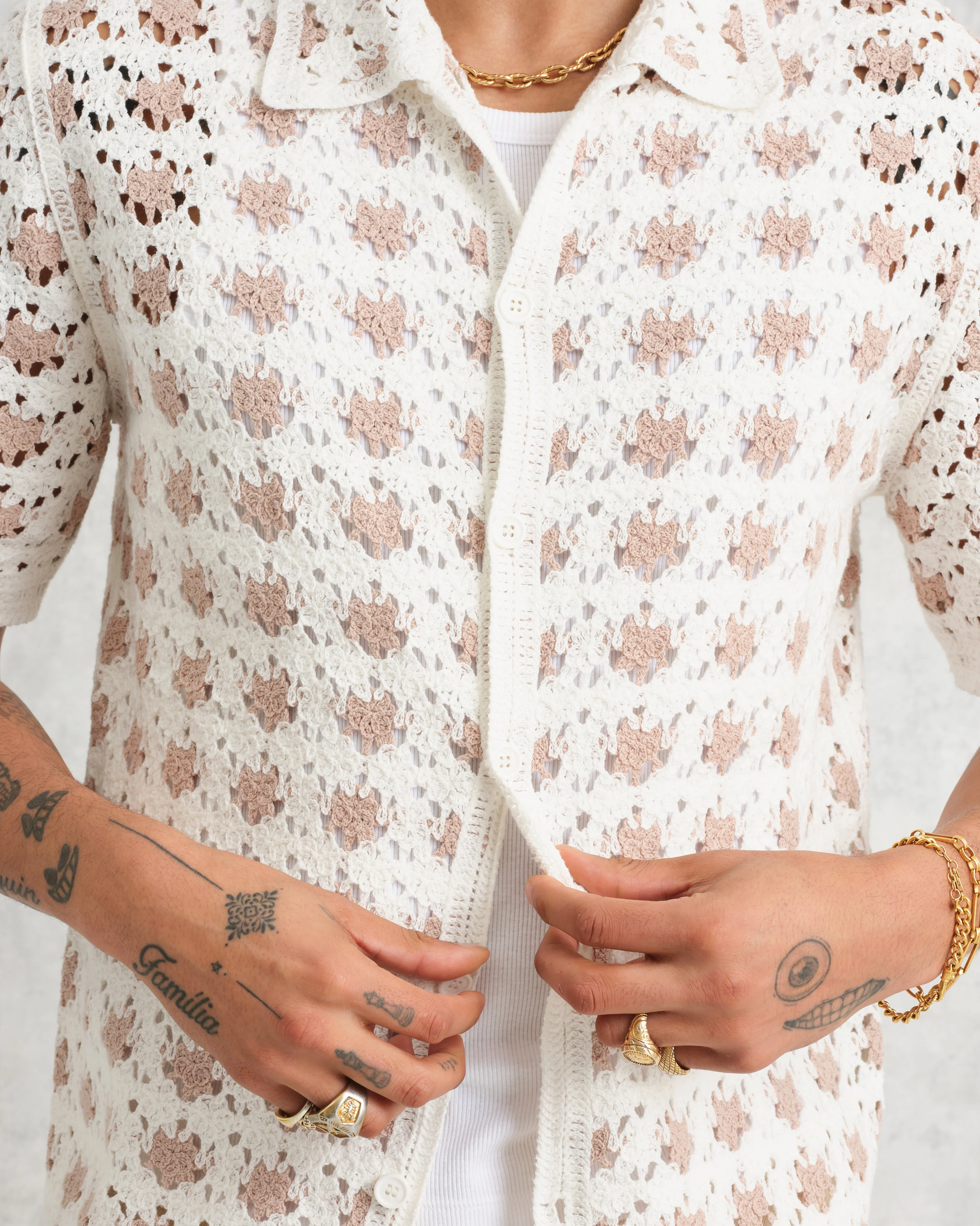 Porto - Ecru Splash Crochet Shirt sold by Wax London product image thumbnail 4