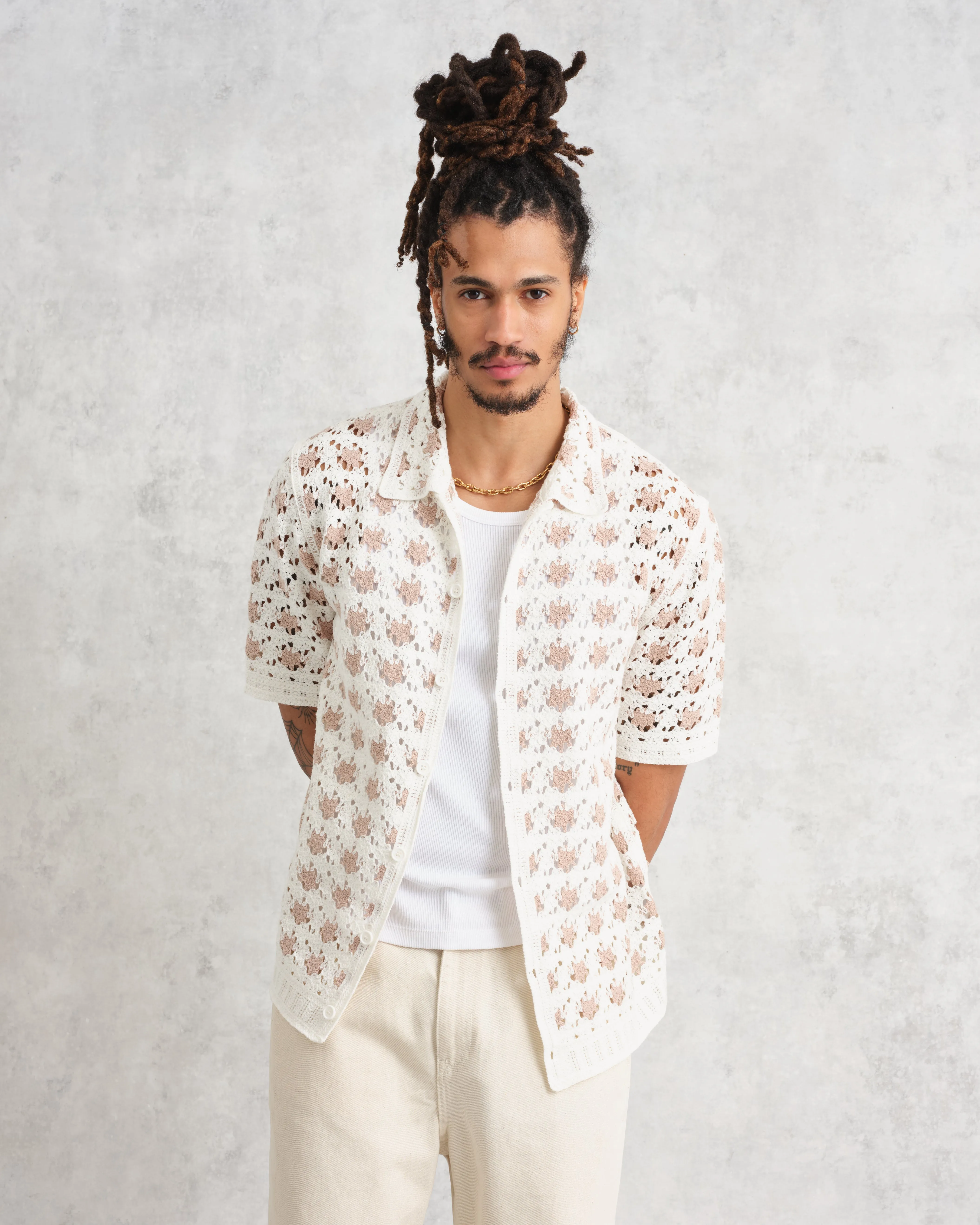 Porto - Ecru Splash Crochet Shirt sold by Wax London product image thumbnail 2