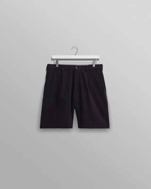 Linton Pleat Shorts Black Seersucker made by Wax London