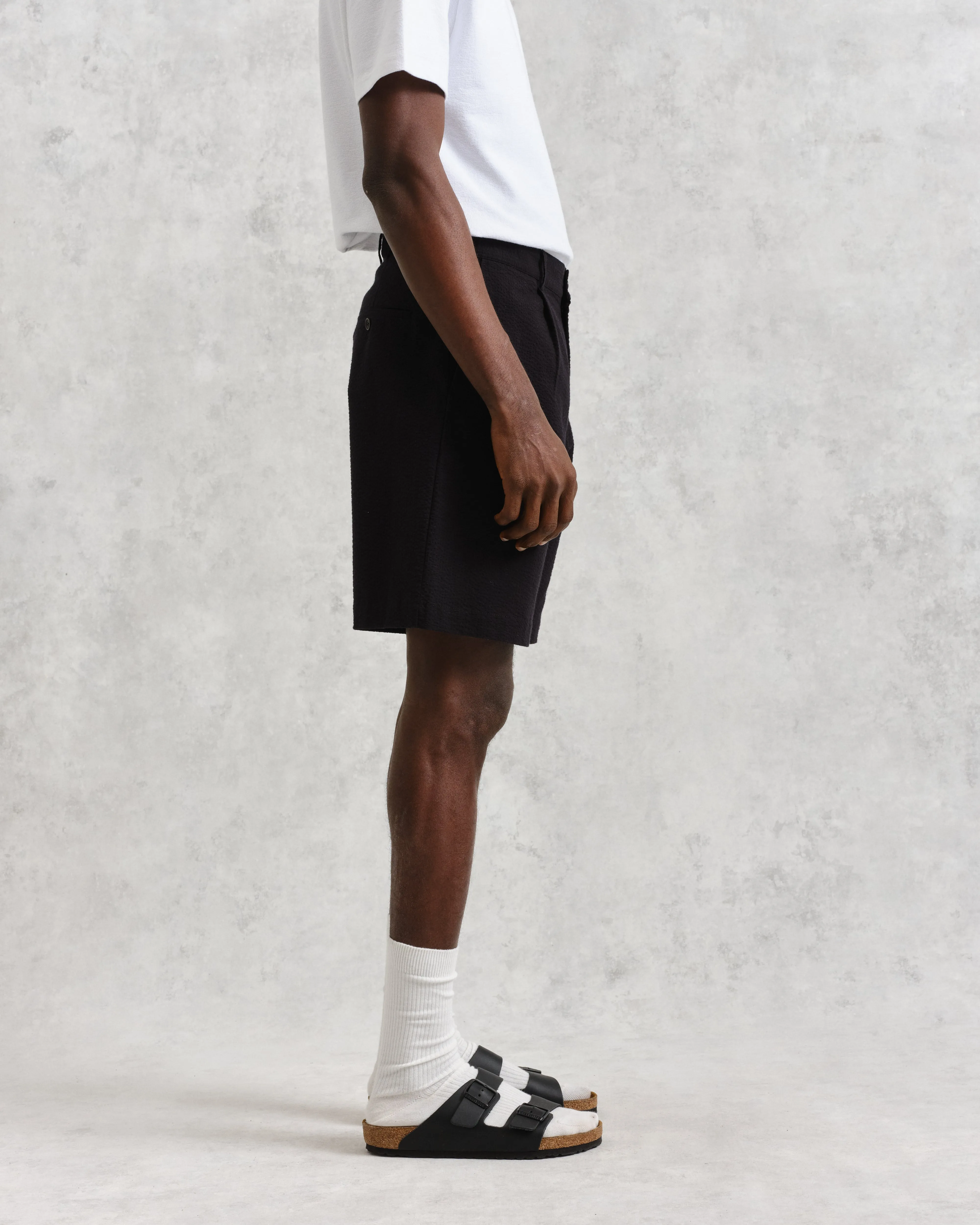 Linton Pleat Shorts Black Seersucker sold by Wax London product image thumbnail 5