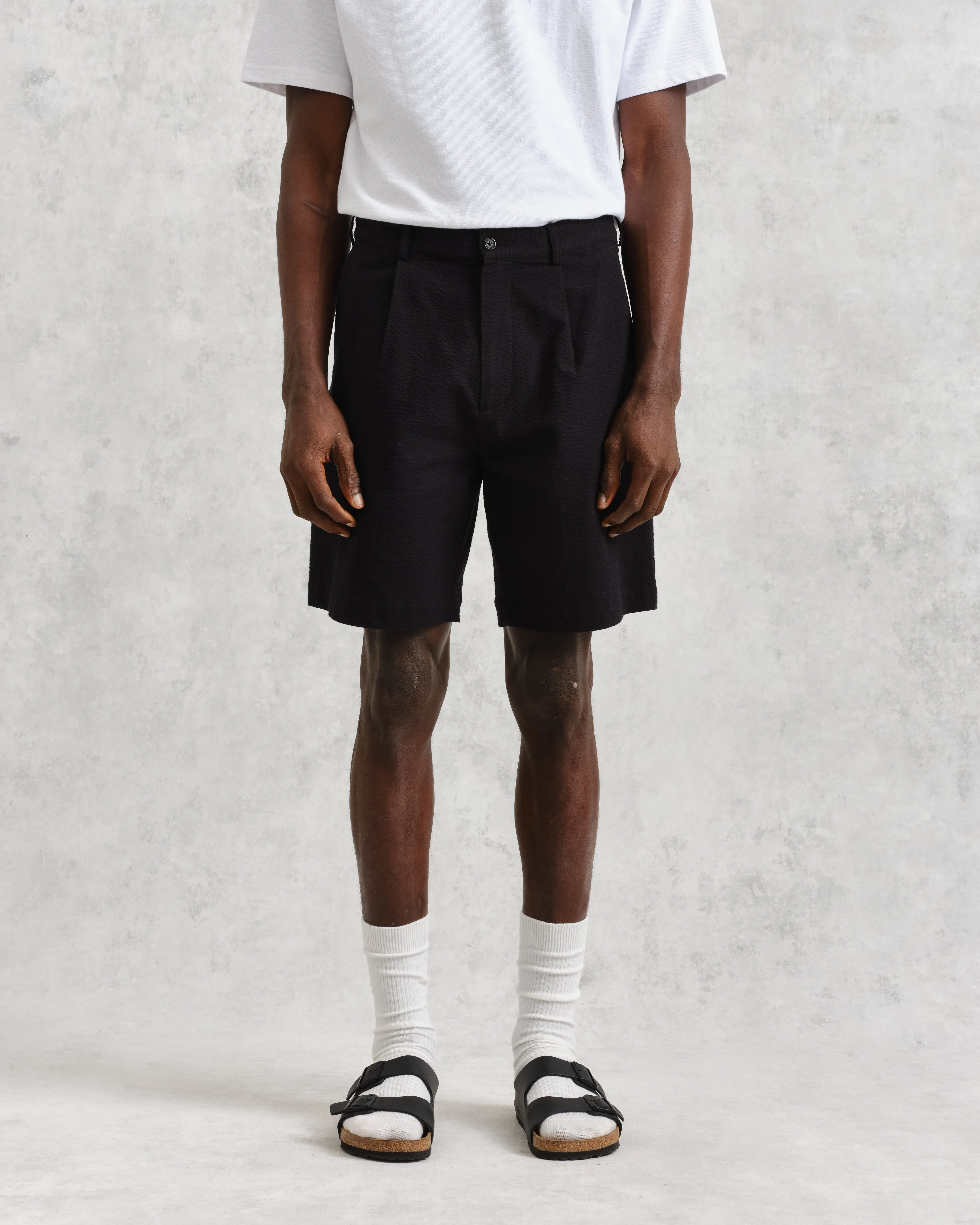 Linton Pleat Shorts Black Seersucker sold by Wax London product image thumbnail 2