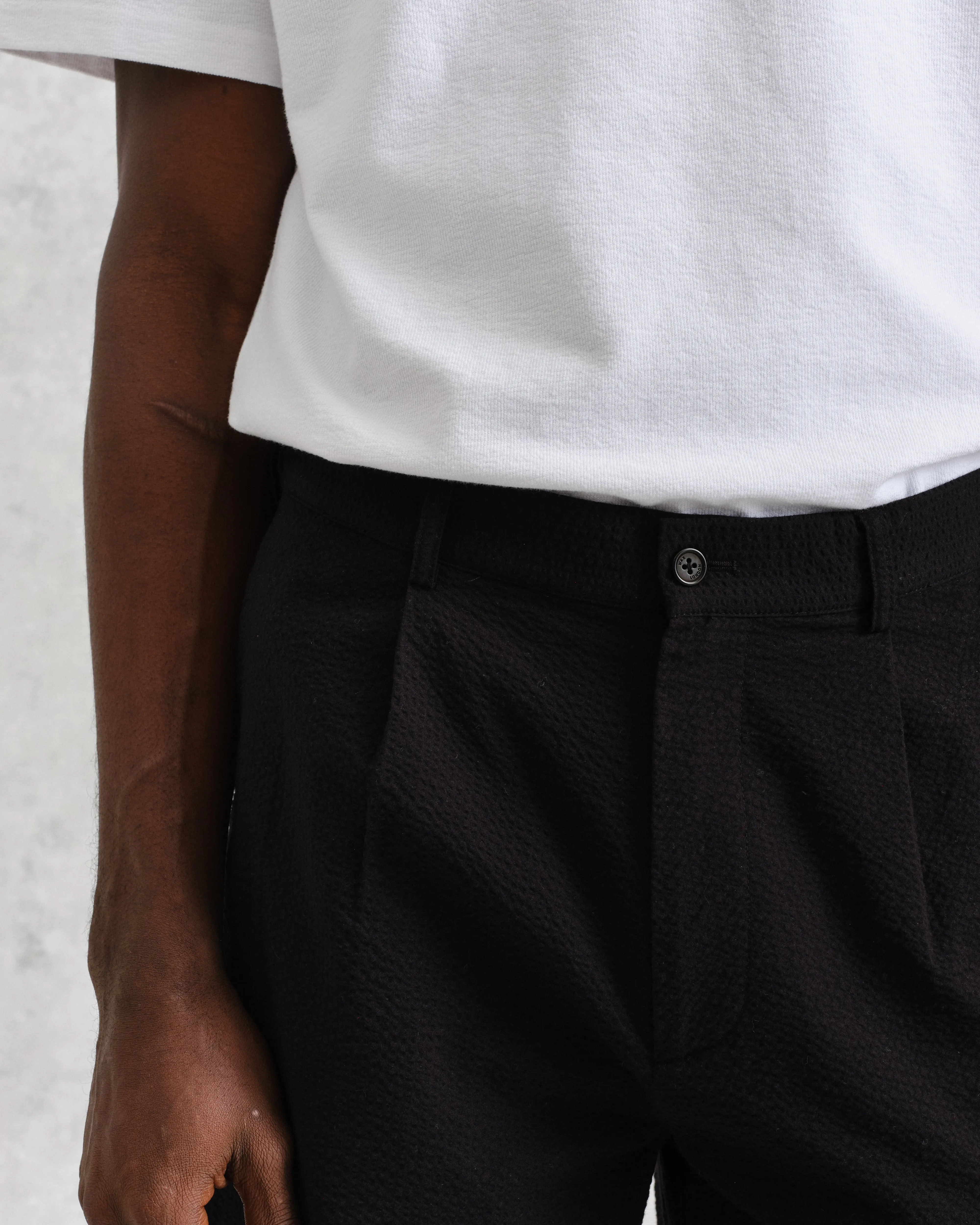 Linton Pleat Shorts Black Seersucker sold by Wax London product image thumbnail 3