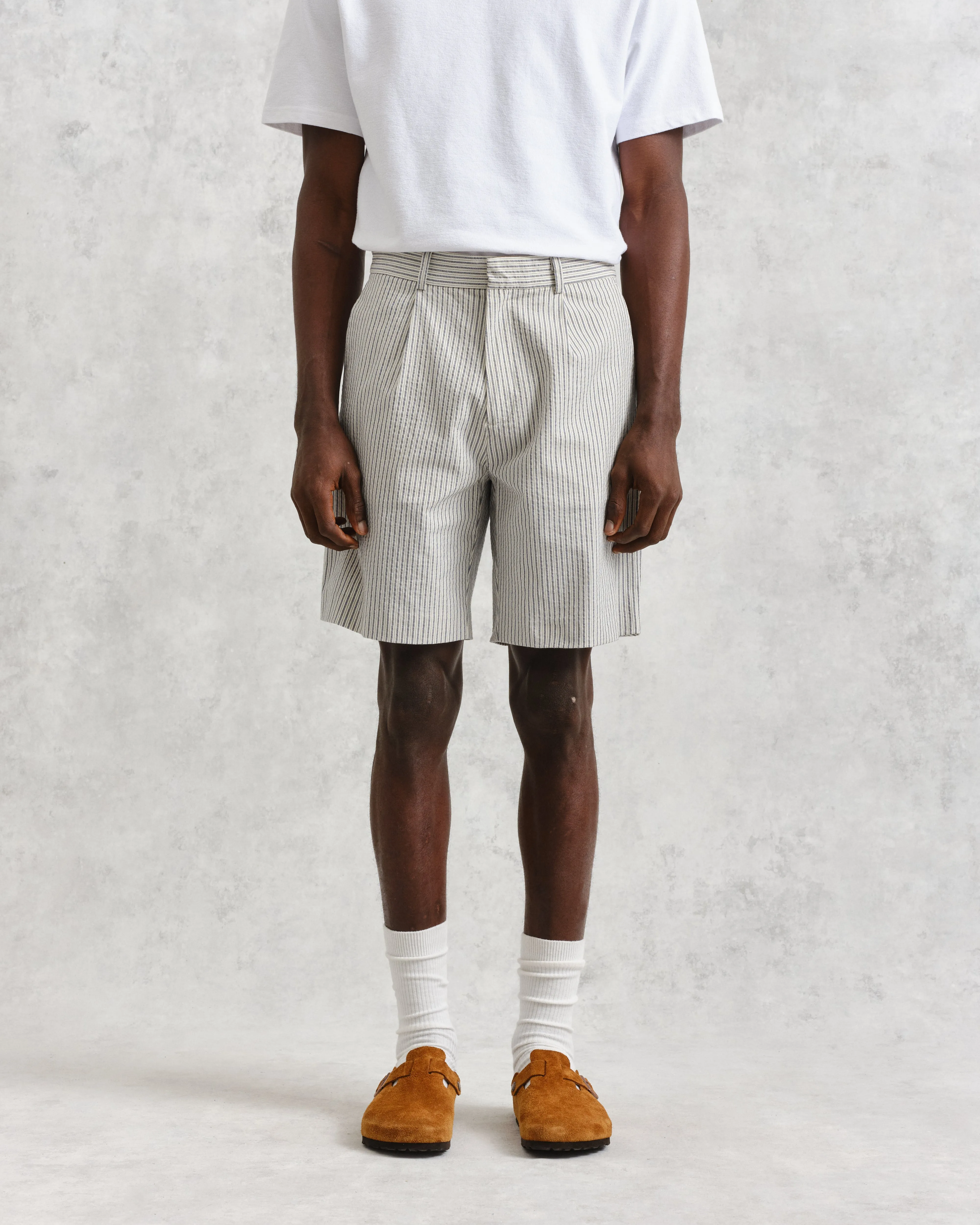 Linton Pleat Shorts Ecru Stripe sold by Wax London product image thumbnail 2