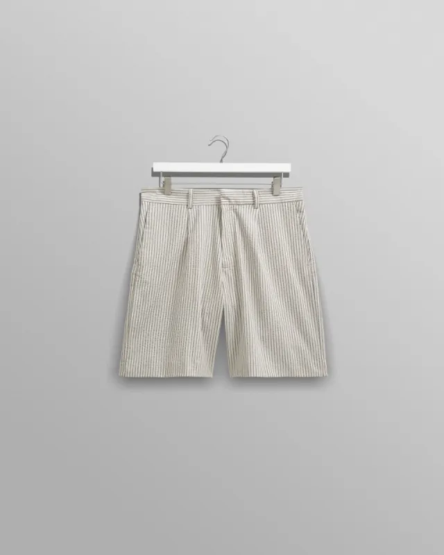 Linton Pleat Shorts Ecru Stripe sold by Wax London