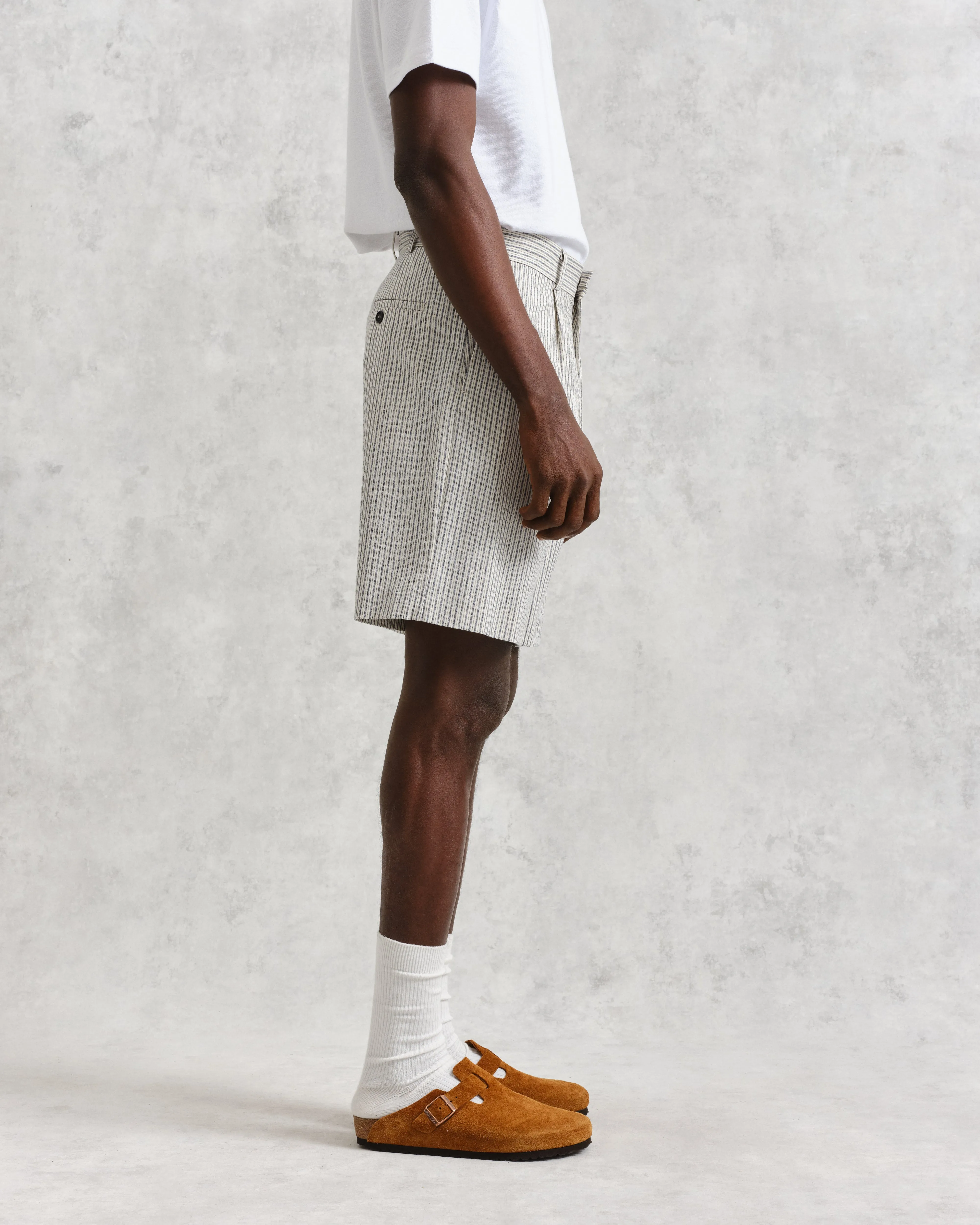 Linton Pleat Shorts Ecru Stripe sold by Wax London product image thumbnail 5