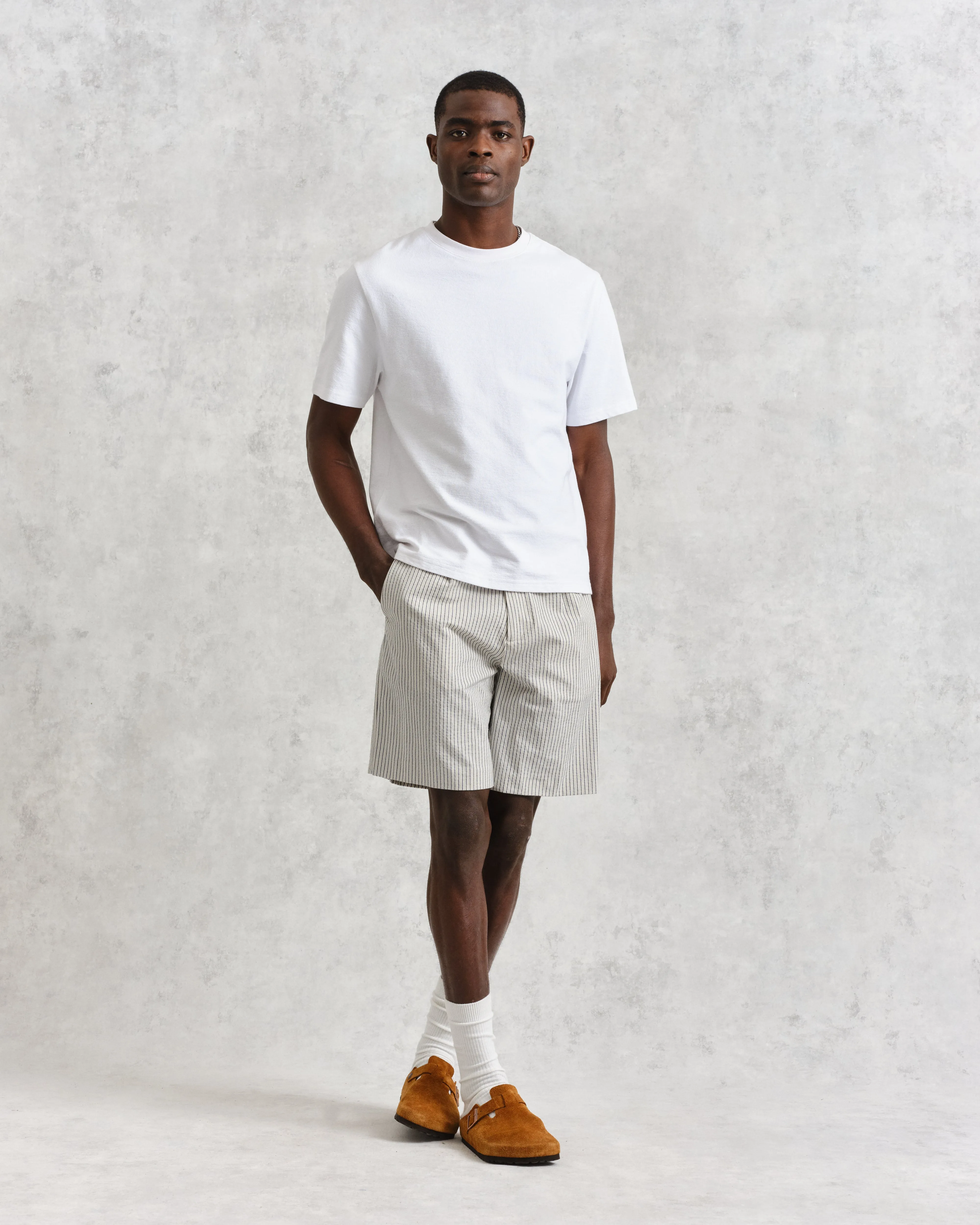 Linton Pleat Shorts Ecru Stripe sold by Wax London product image thumbnail 4