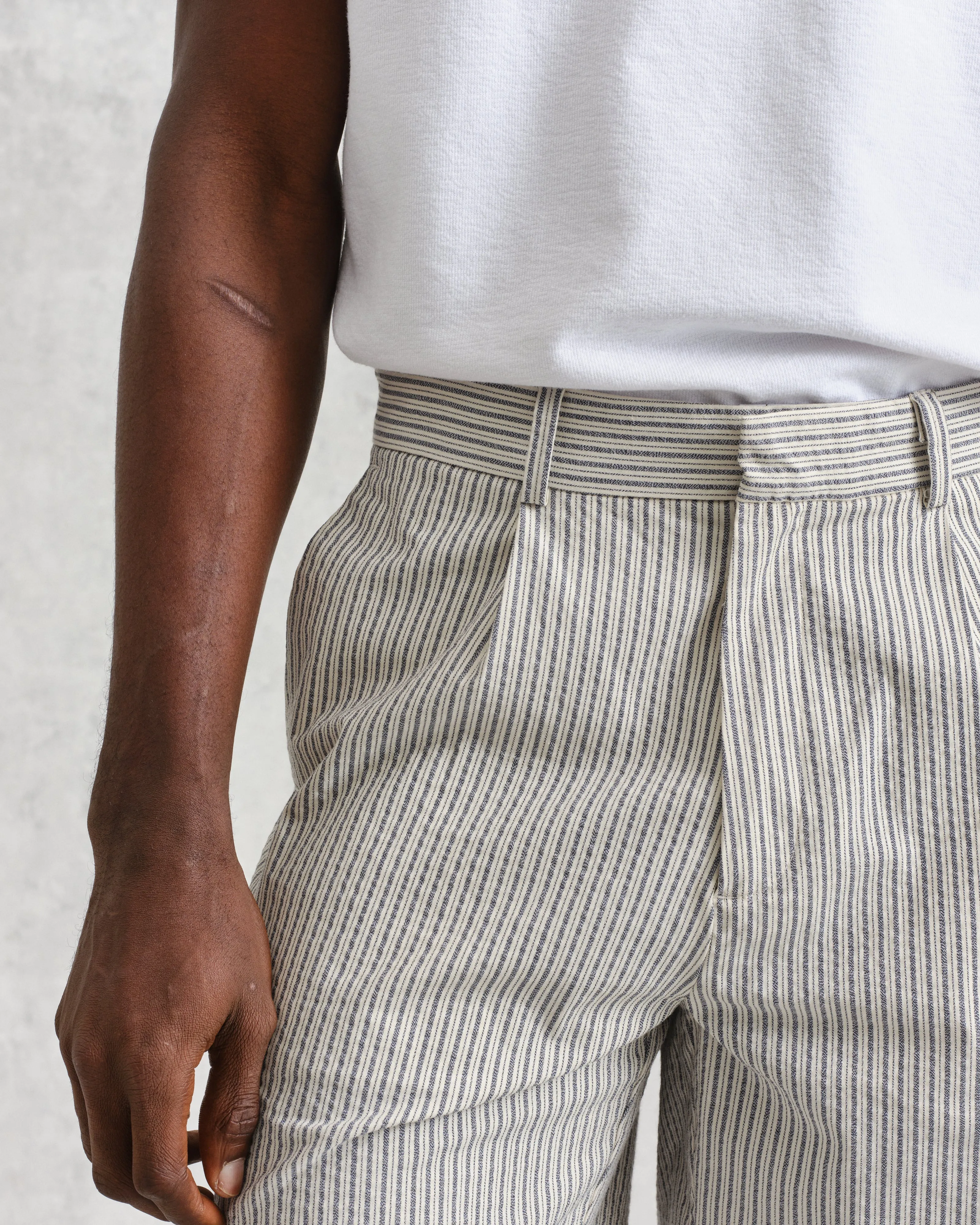 Linton Pleat Shorts Ecru Stripe sold by Wax London product image thumbnail 3