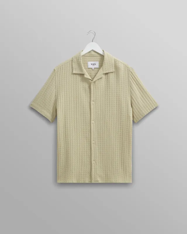 Didcot Shirt Sage Wave Textured Stripe sold by Wax London