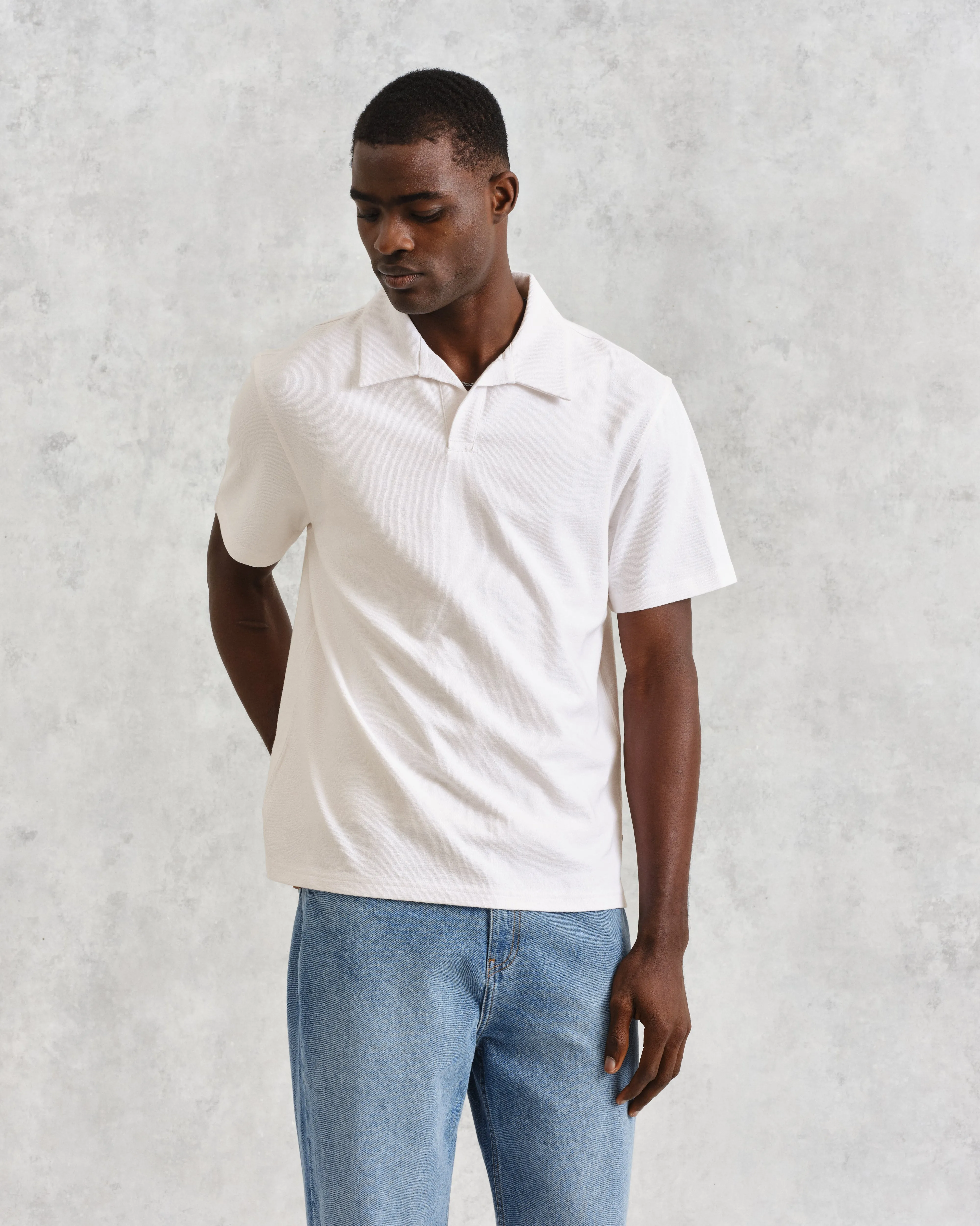 Atwood - Ecru Textured Organic Cotton Polo Shirt sold by Wax London product image thumbnail 2