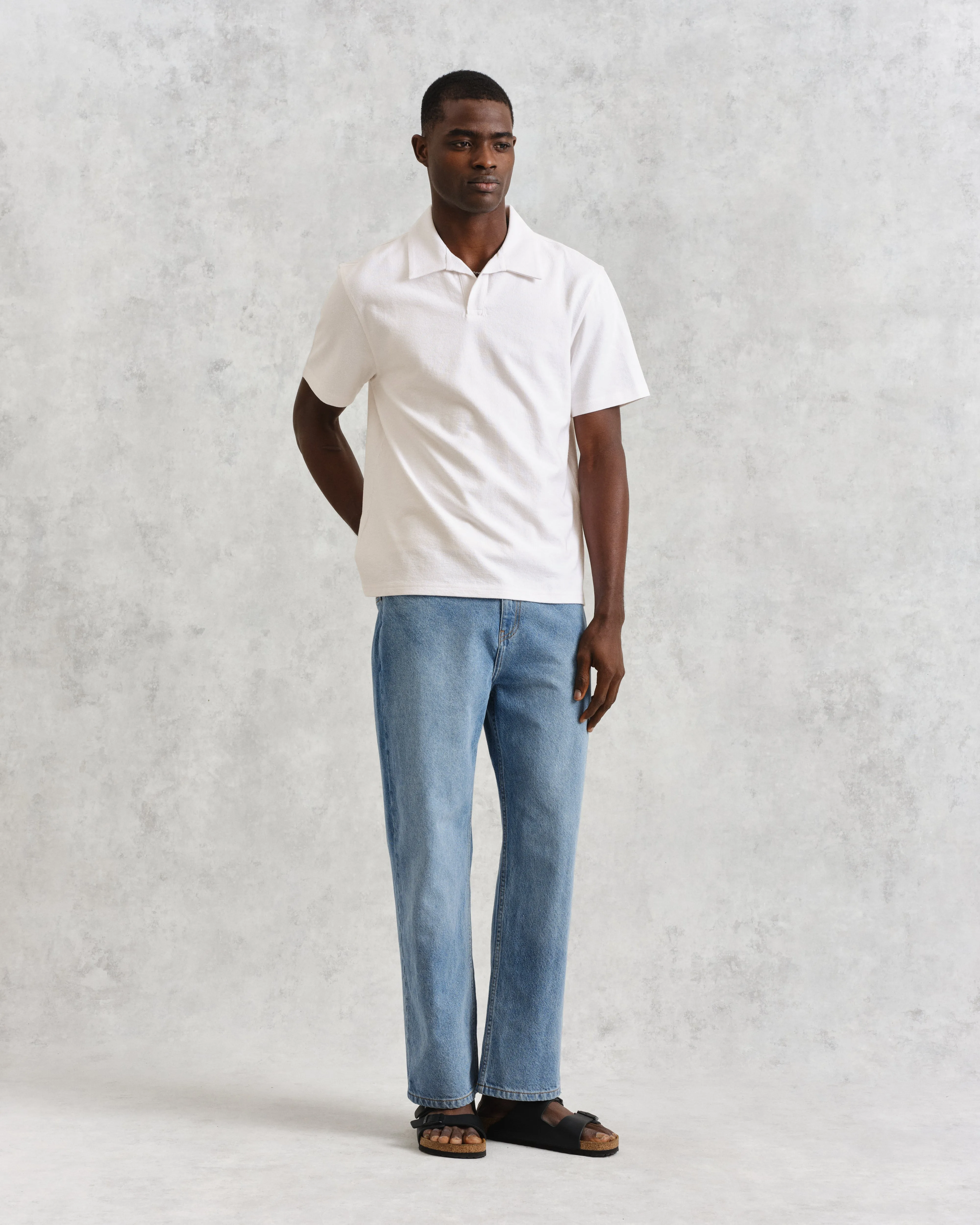 Atwood - Ecru Textured Organic Cotton Polo Shirt sold by Wax London product image thumbnail 4