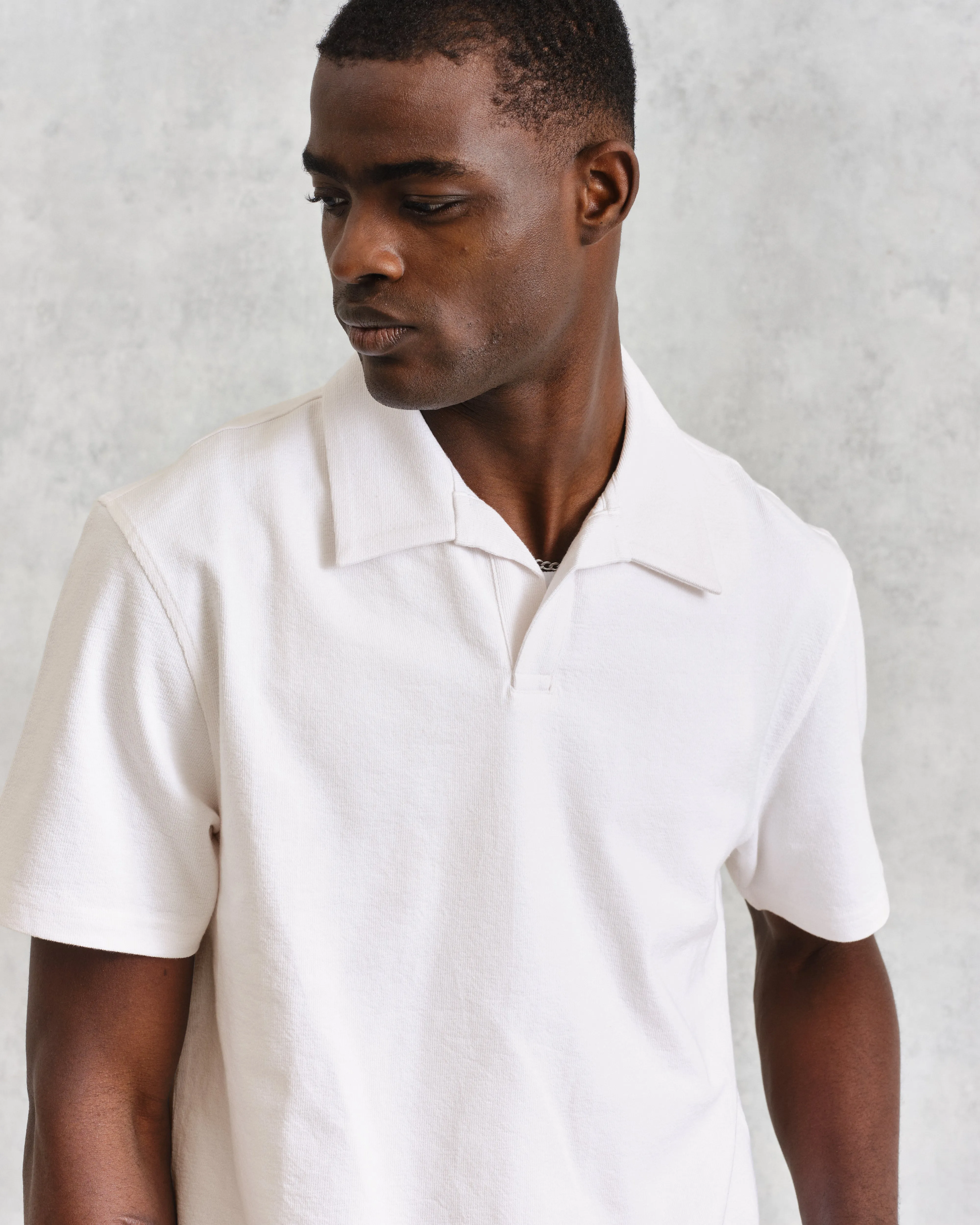 Atwood - Ecru Textured Organic Cotton Polo Shirt sold by Wax London product image thumbnail 3