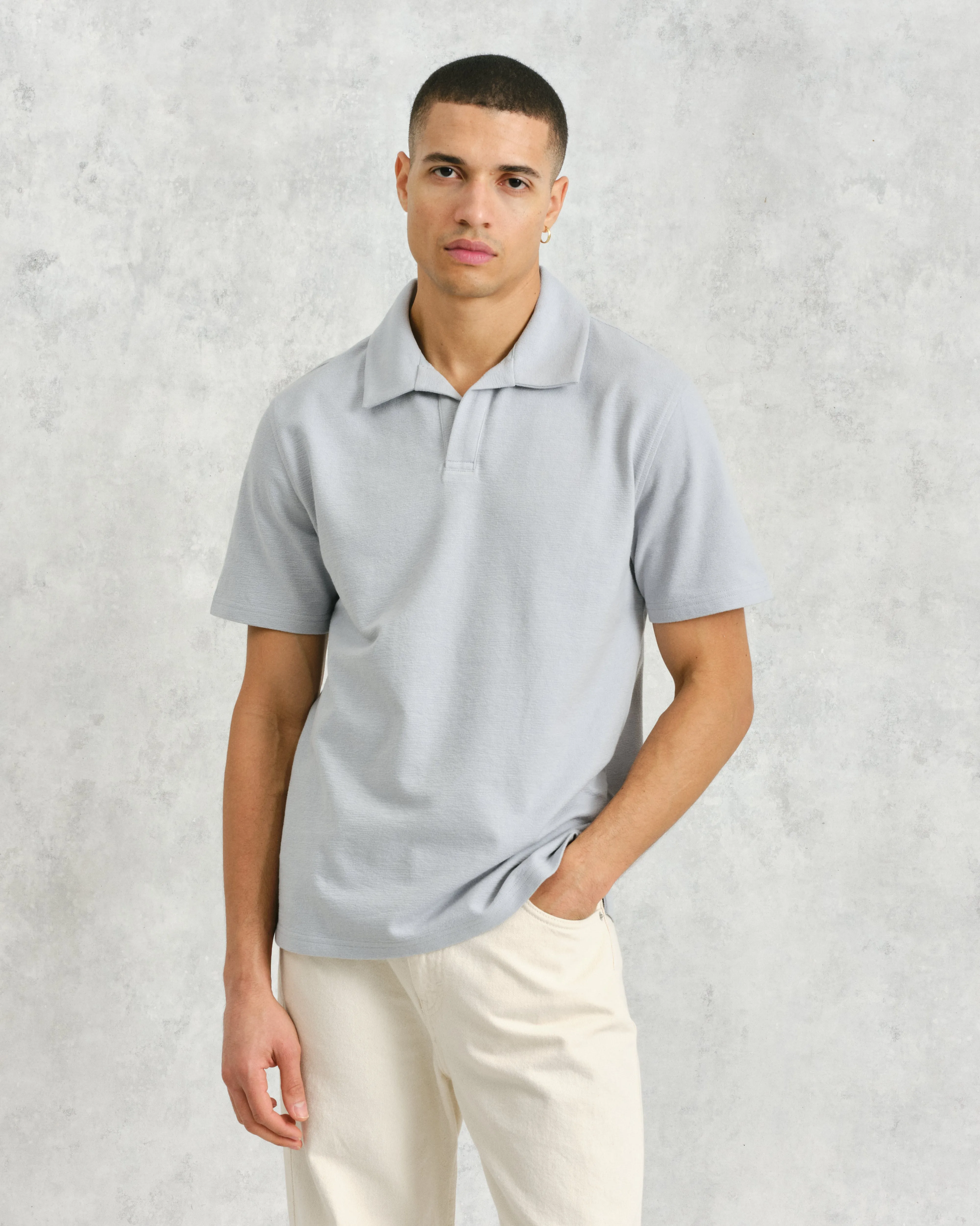 Atwood - Blue Textured Organic Cotton Polo Shirt sold by Wax London product image thumbnail 2
