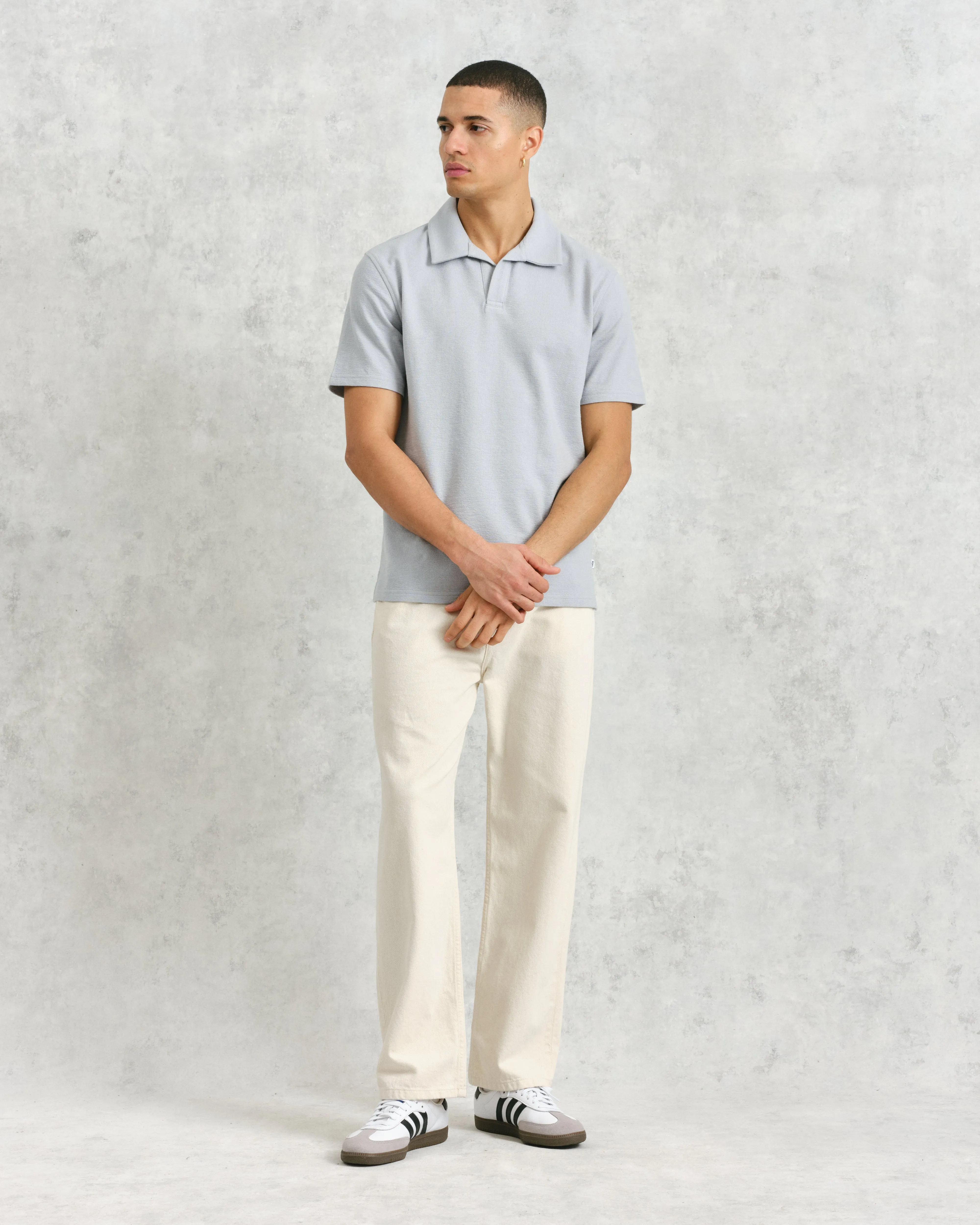 Atwood - Blue Textured Organic Cotton Polo Shirt sold by Wax London product image thumbnail 4