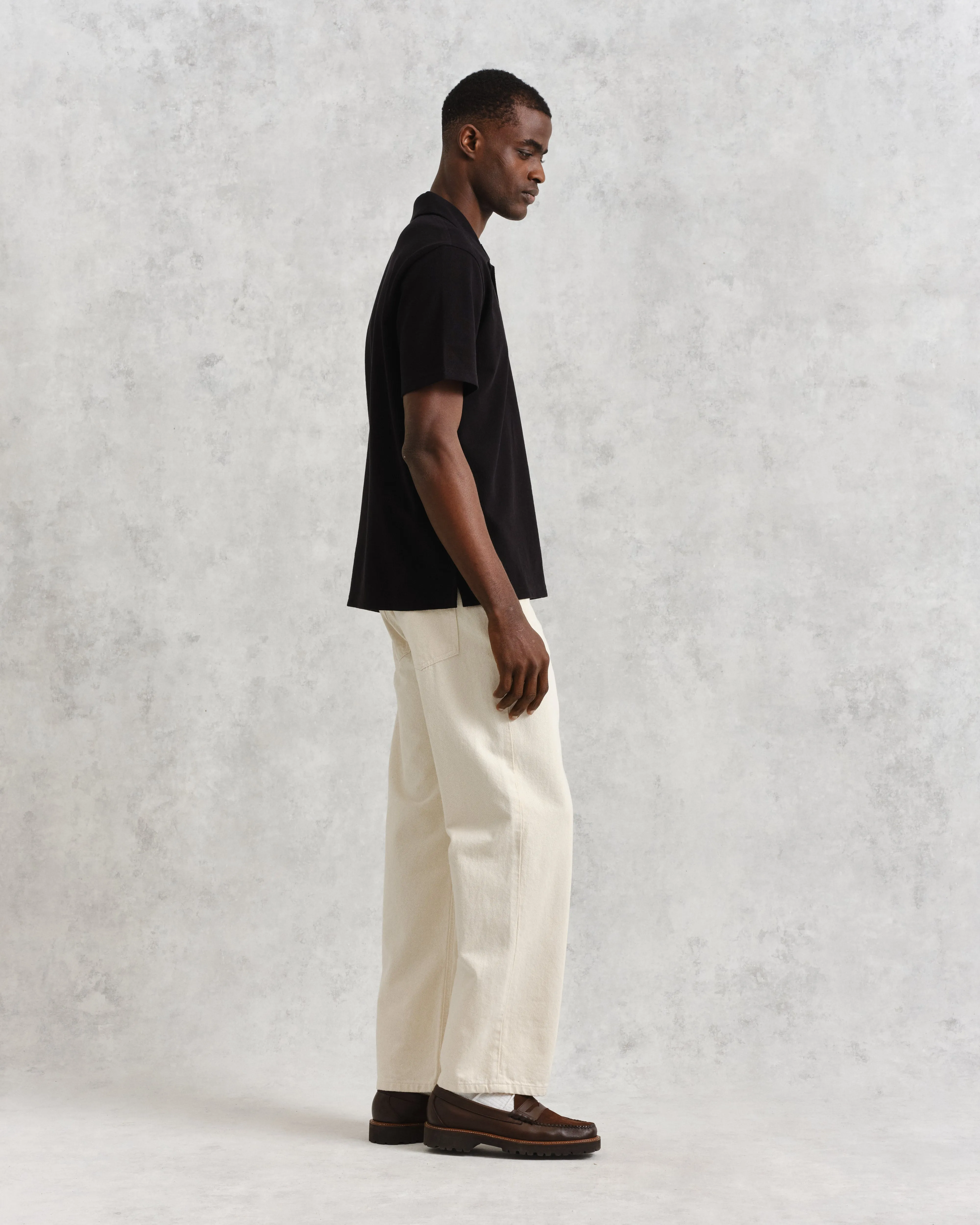 Atwood - Black Textured Organic Cotton Polo Shirt sold by Wax London product image thumbnail 5