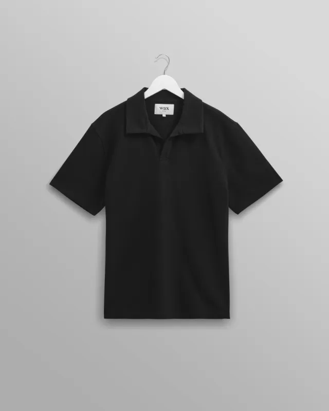 Atwood - Black Textured Organic Cotton Polo Shirt sold by Wax London