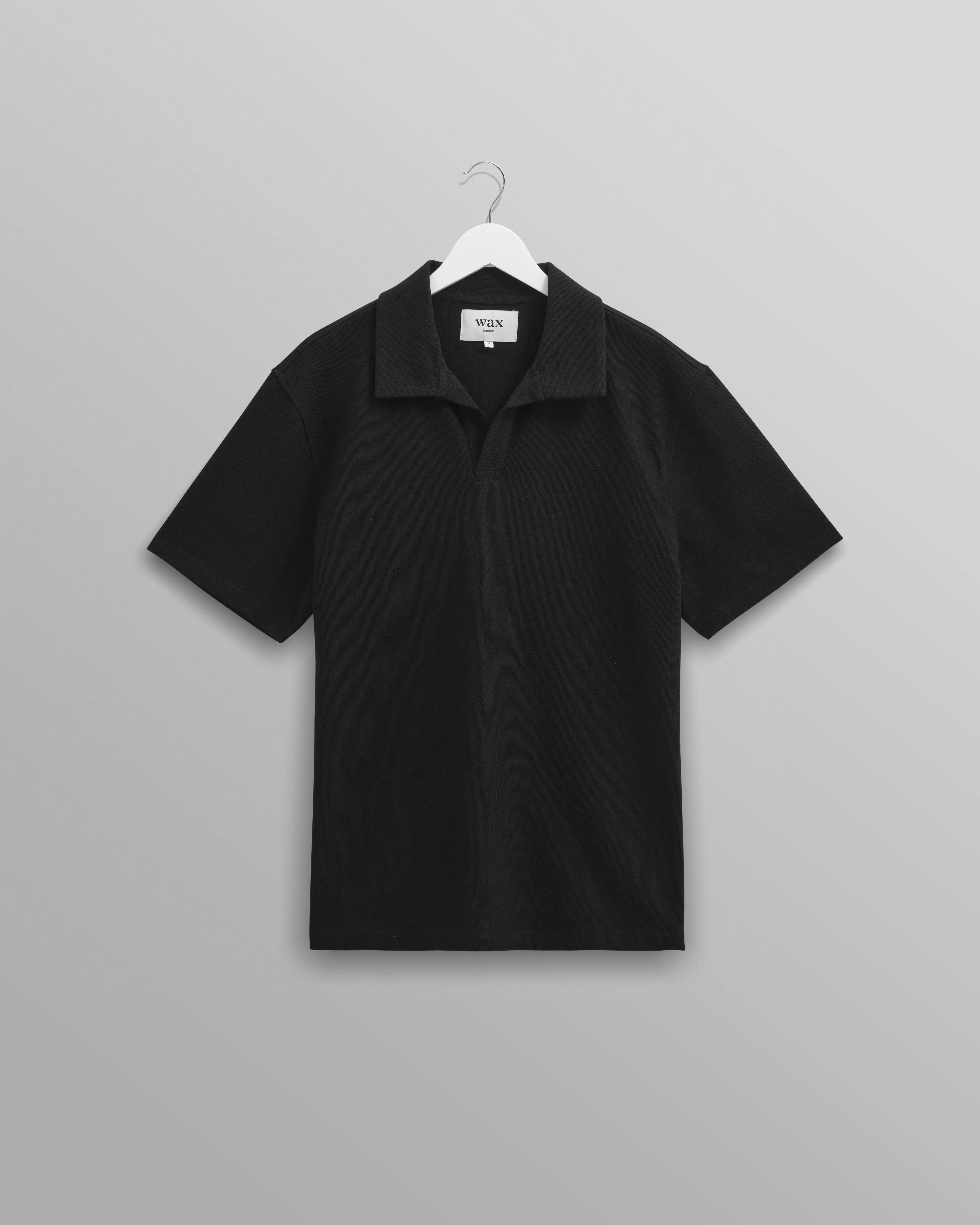 Atwood - Black Textured Organic Cotton Polo Shirt sold by Wax London