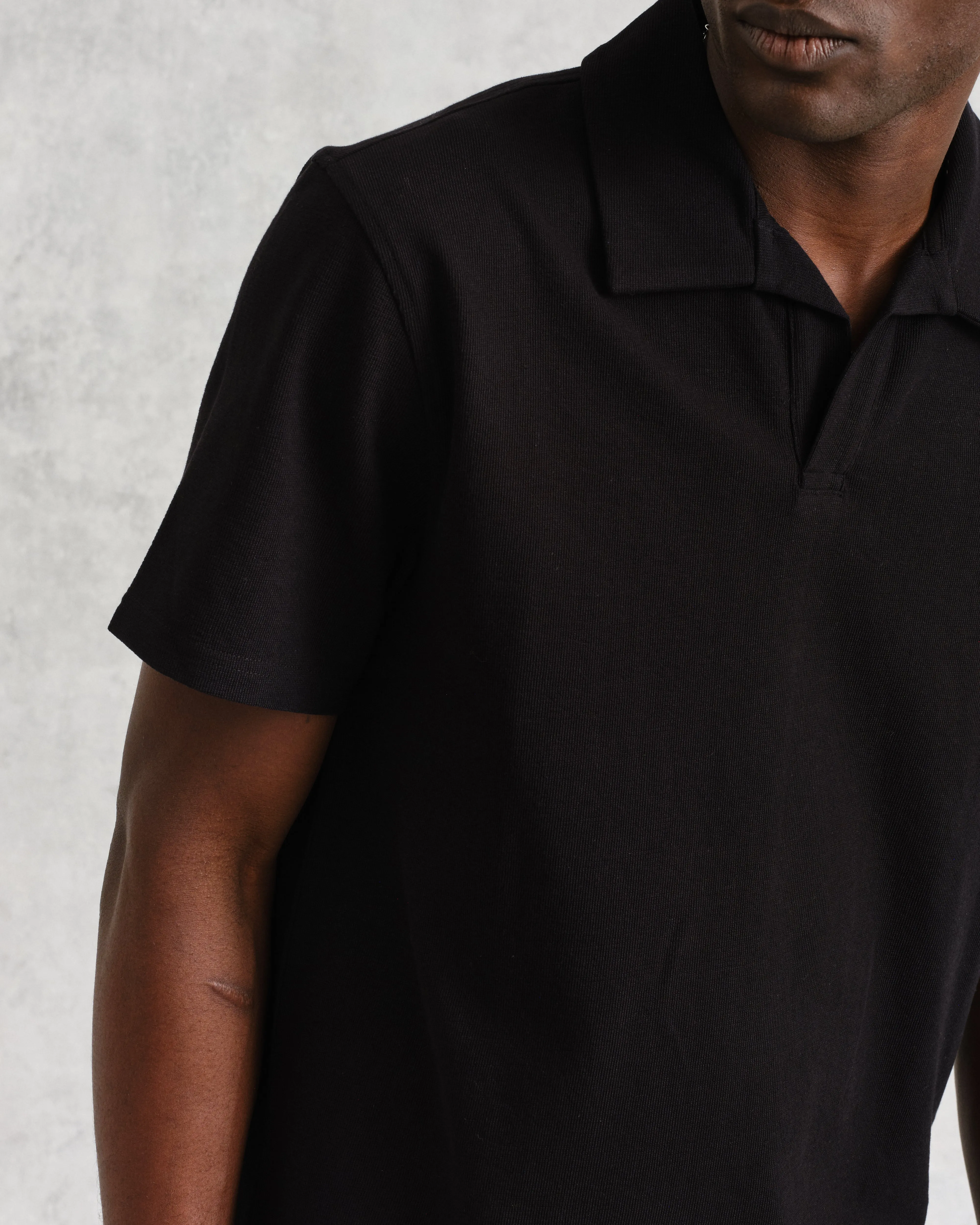 Atwood - Black Textured Organic Cotton Polo Shirt sold by Wax London product image thumbnail 3