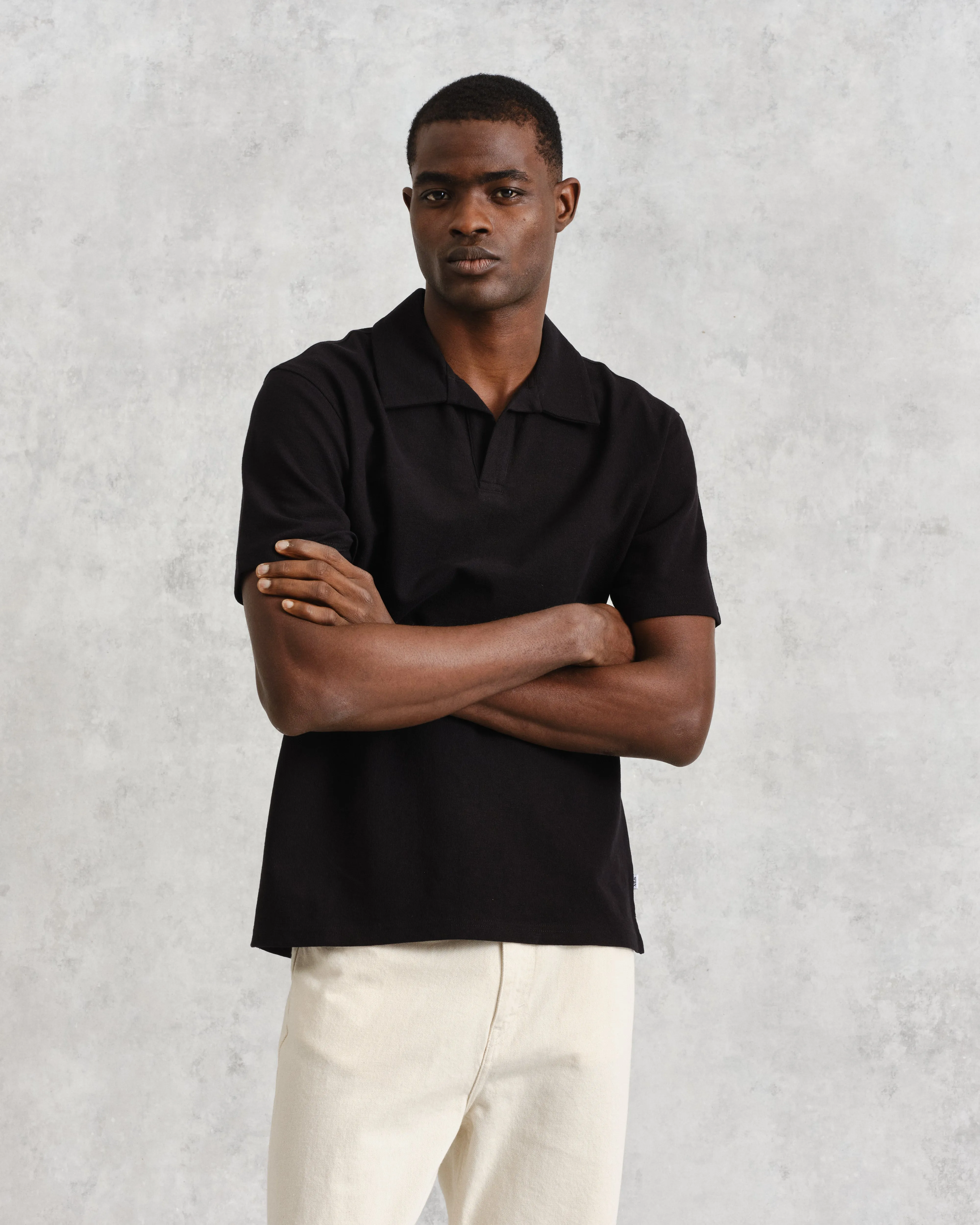 Atwood - Black Textured Organic Cotton Polo Shirt sold by Wax London product image thumbnail 2