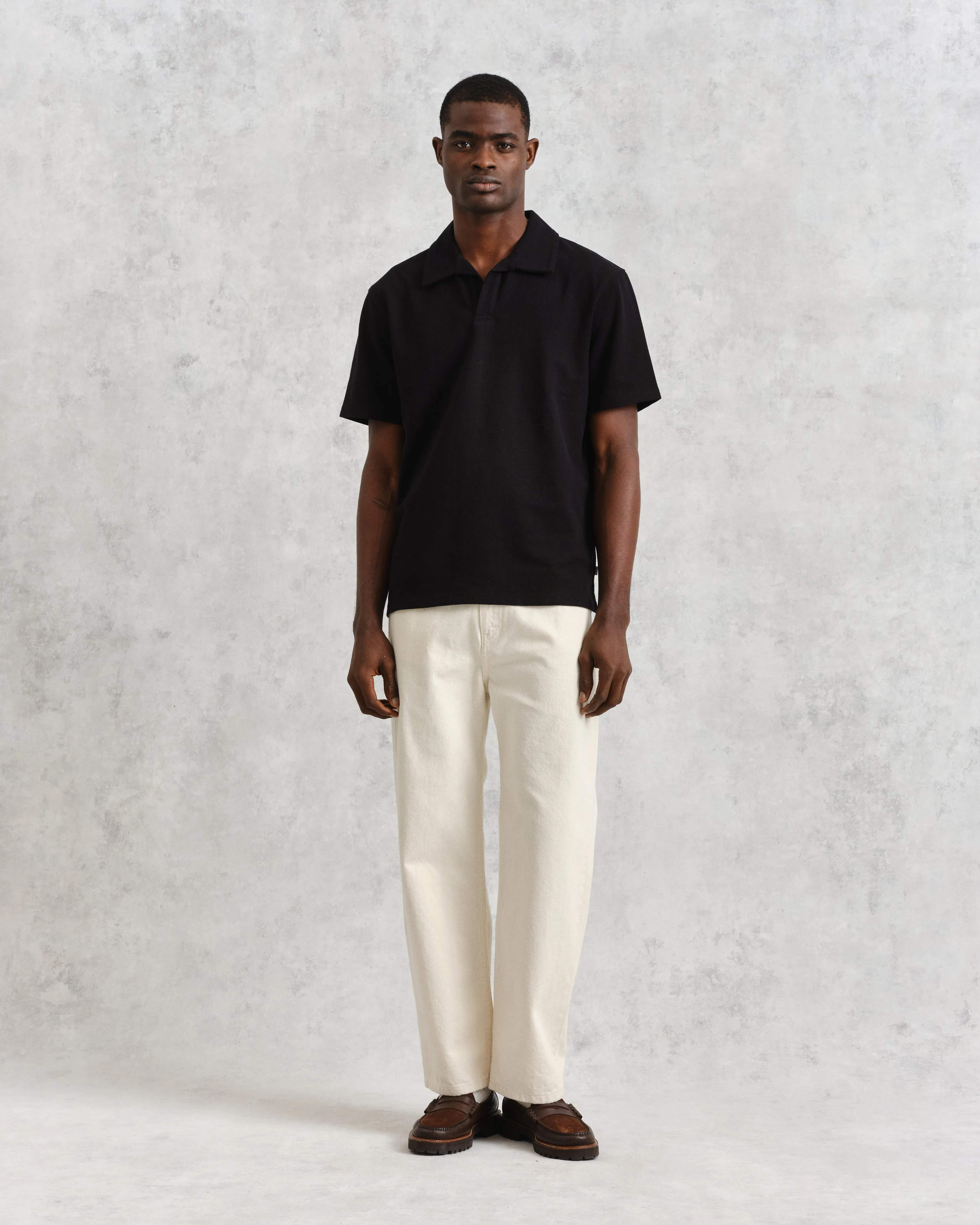 Atwood - Black Textured Organic Cotton Polo Shirt sold by Wax London product image thumbnail 4
