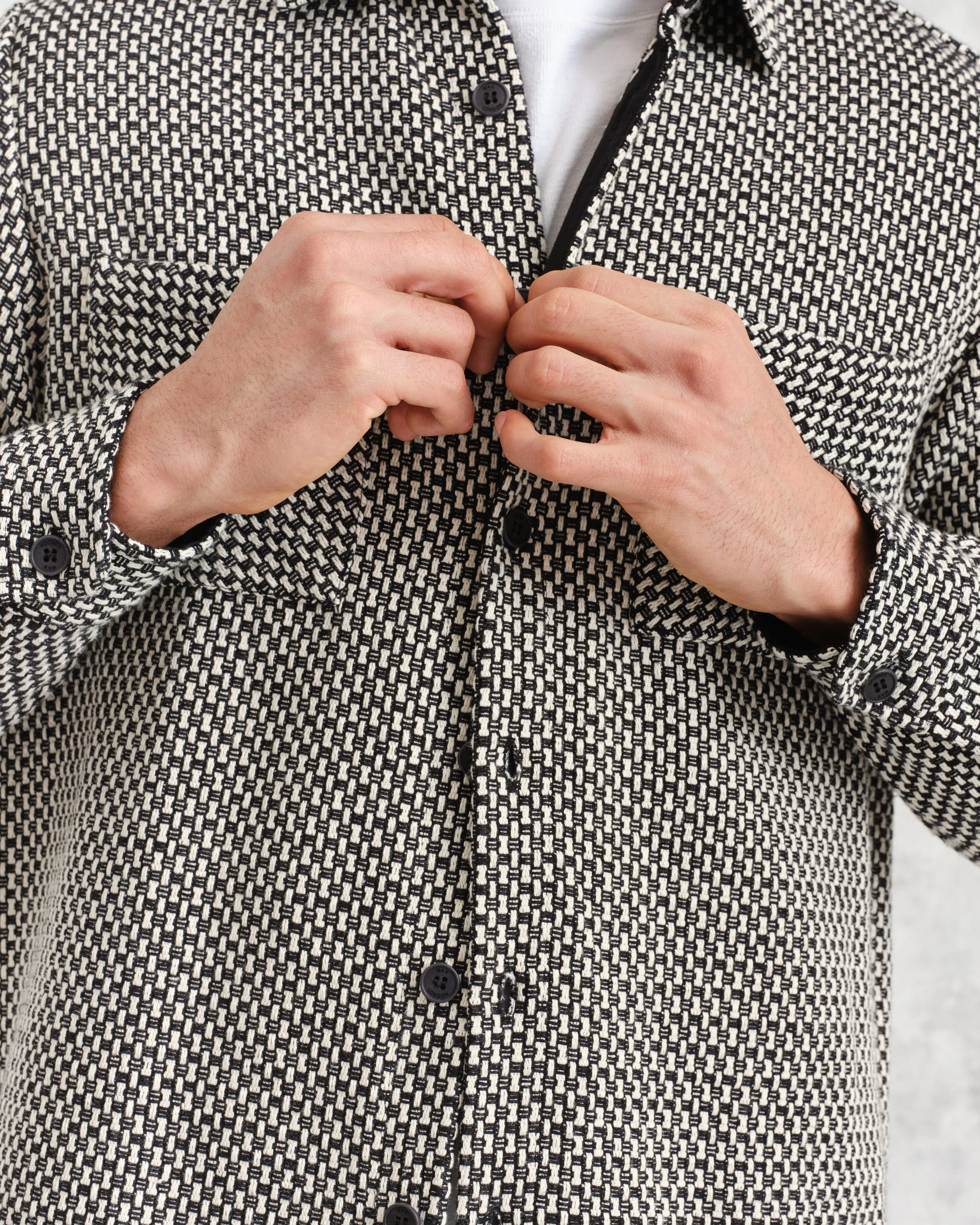 Whiting Overshirt Black/Ecru Stepney sold by Wax London product image thumbnail 3