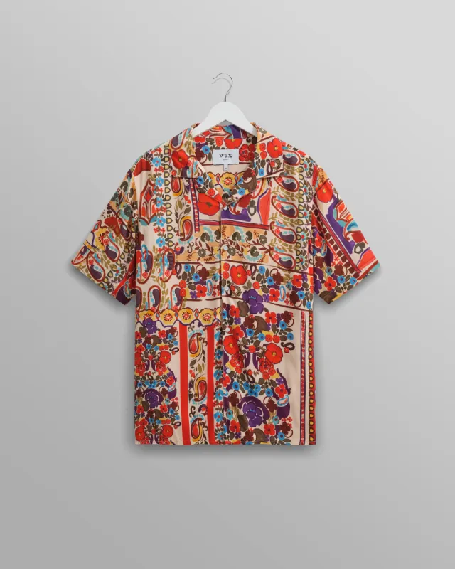 Didcot Shirt Red/Multi Abstract Tile sold by Wax London
