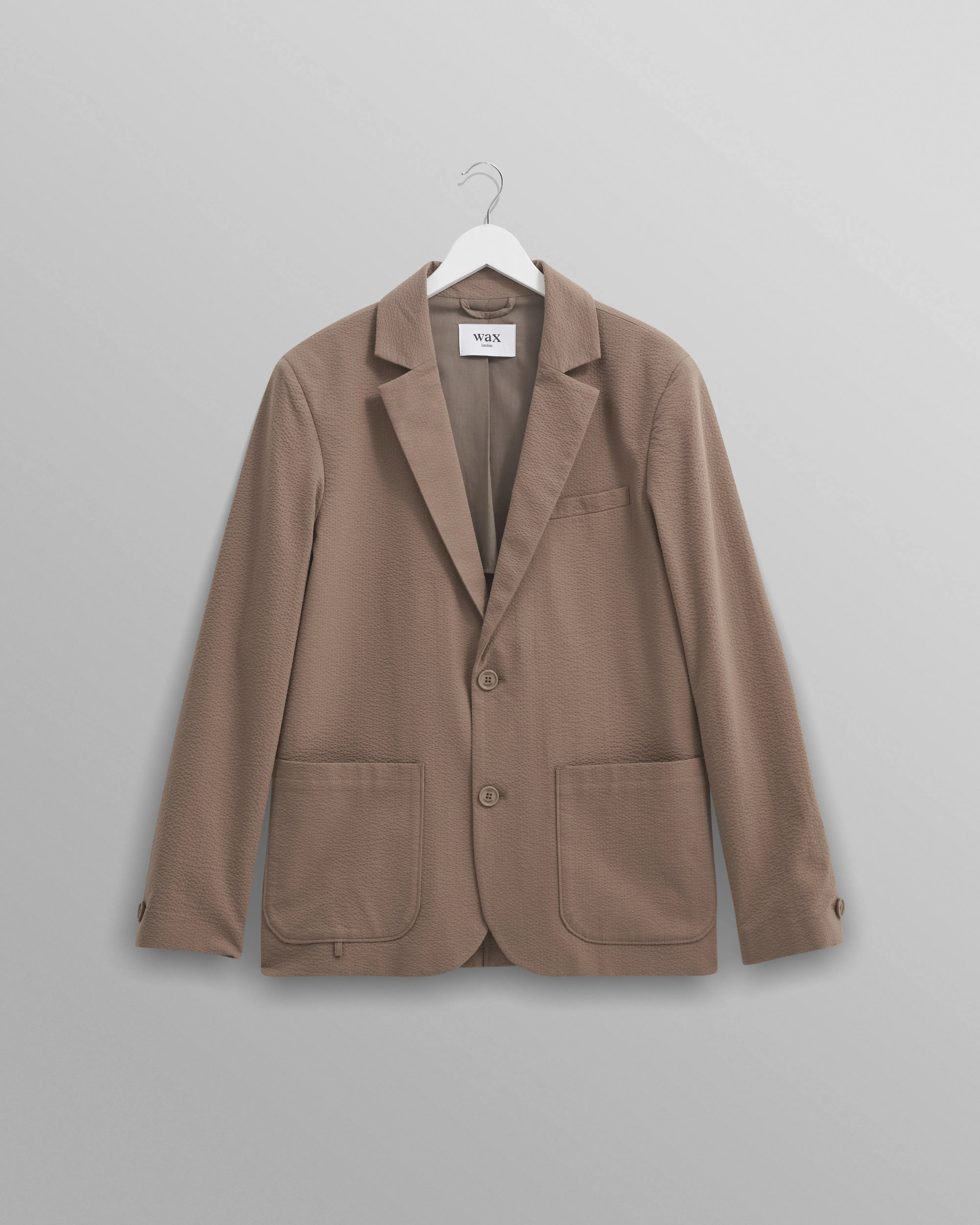 Fintry Blazer Taupe Seersucker sold by Wax London