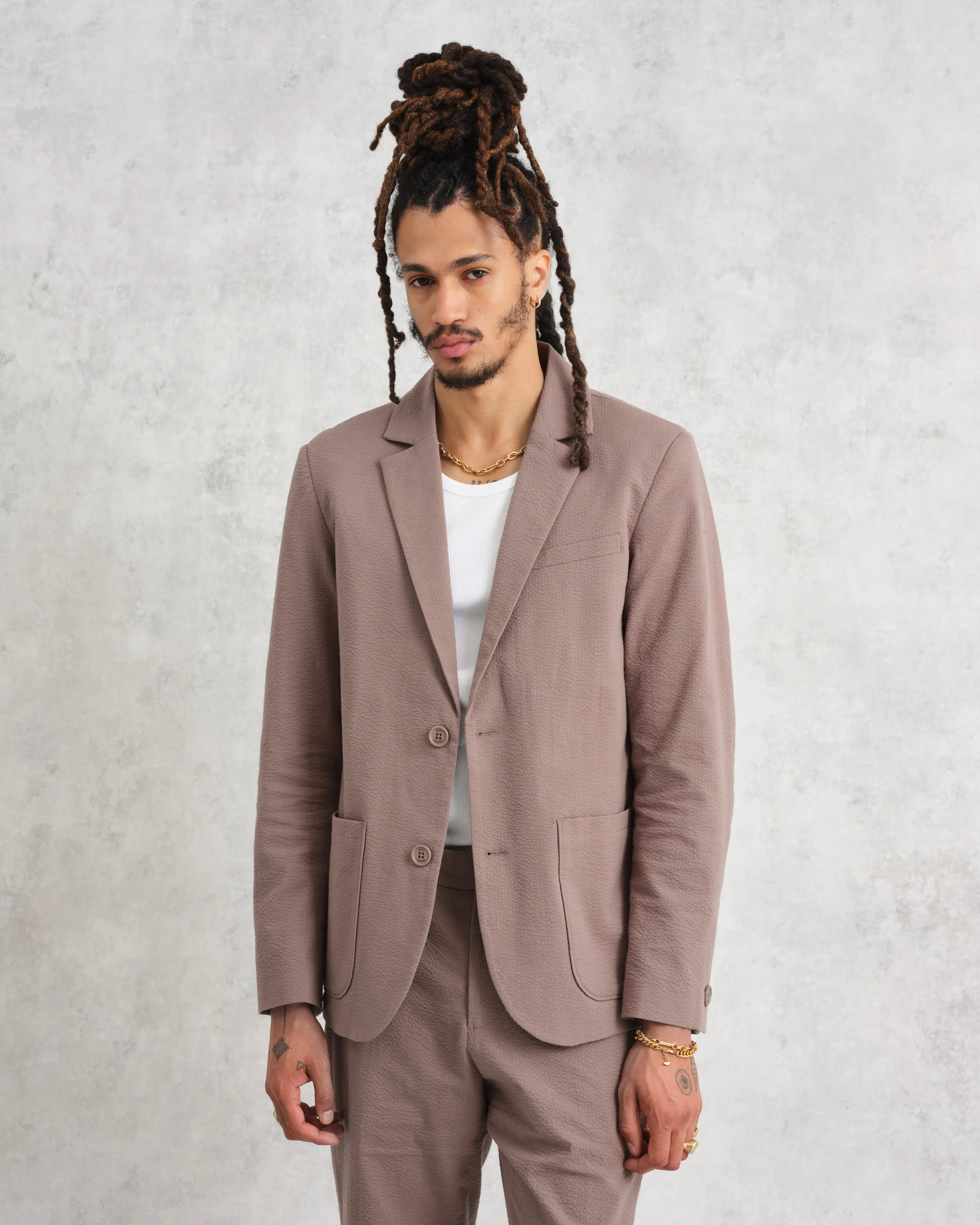 Fintry Blazer Taupe Seersucker sold by Wax London product image thumbnail 2