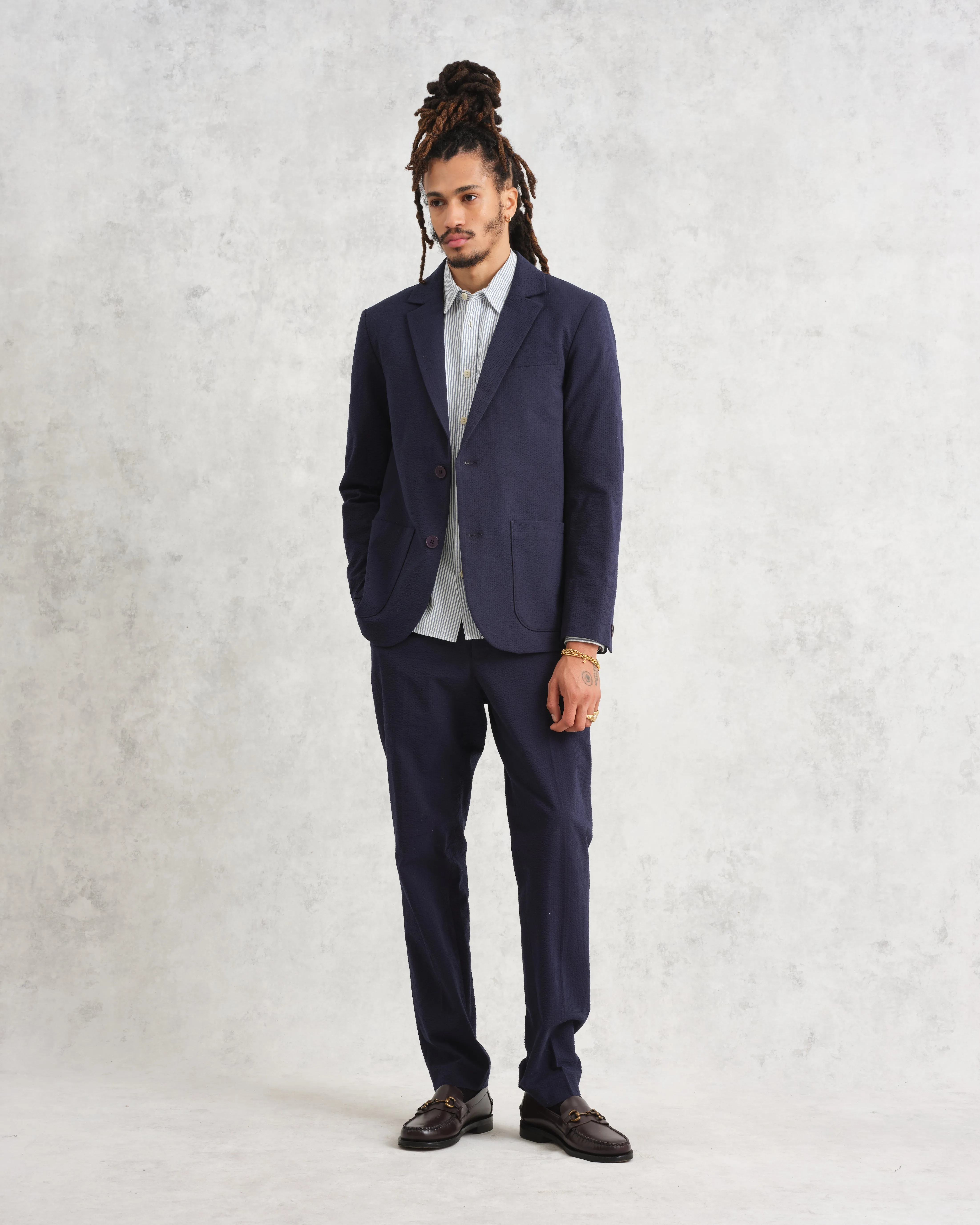 Fintry Blazer Navy Seersucker sold by Wax London product image thumbnail 4