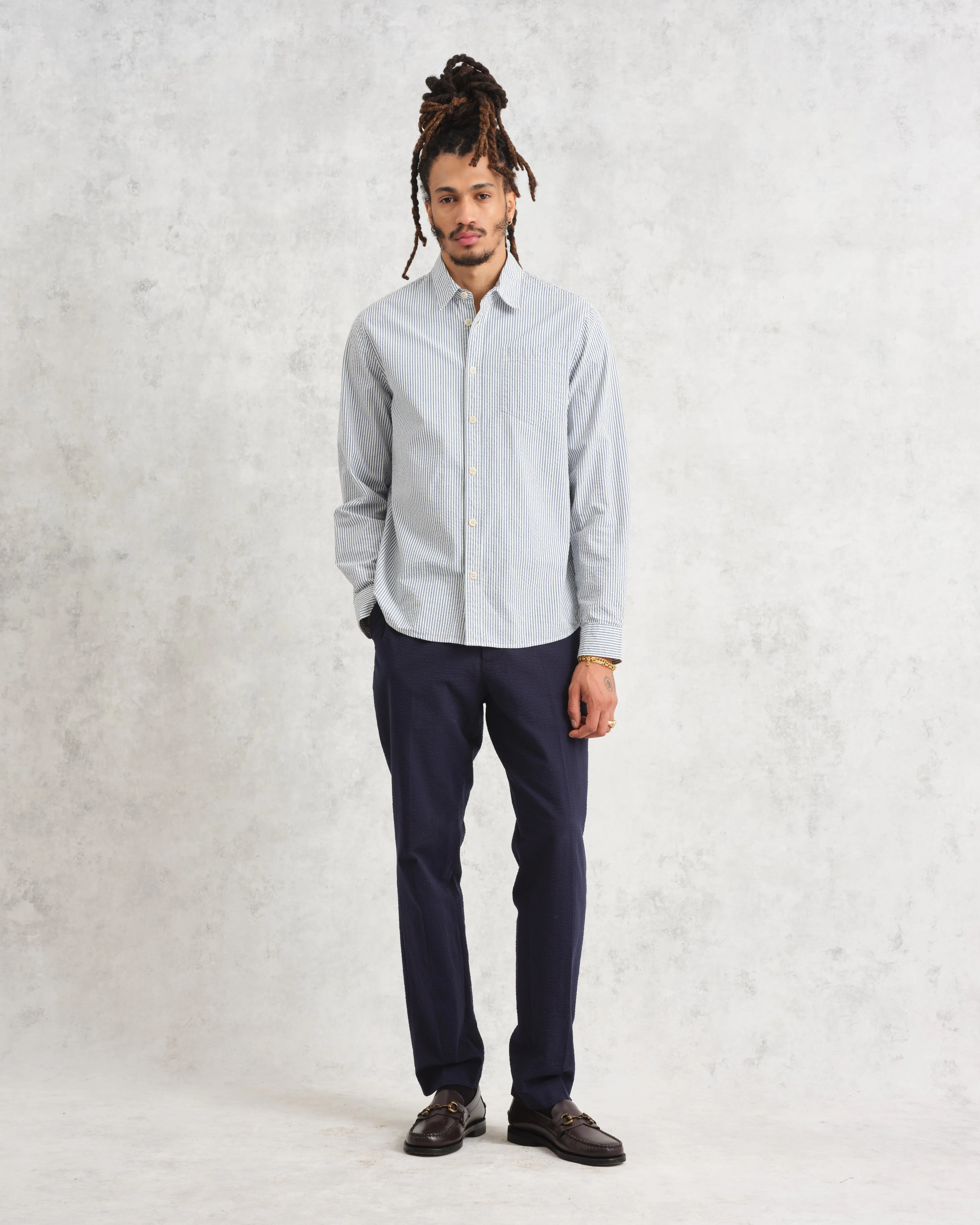 Alp Trousers Navy Seersucker sold by Wax London product image thumbnail 4