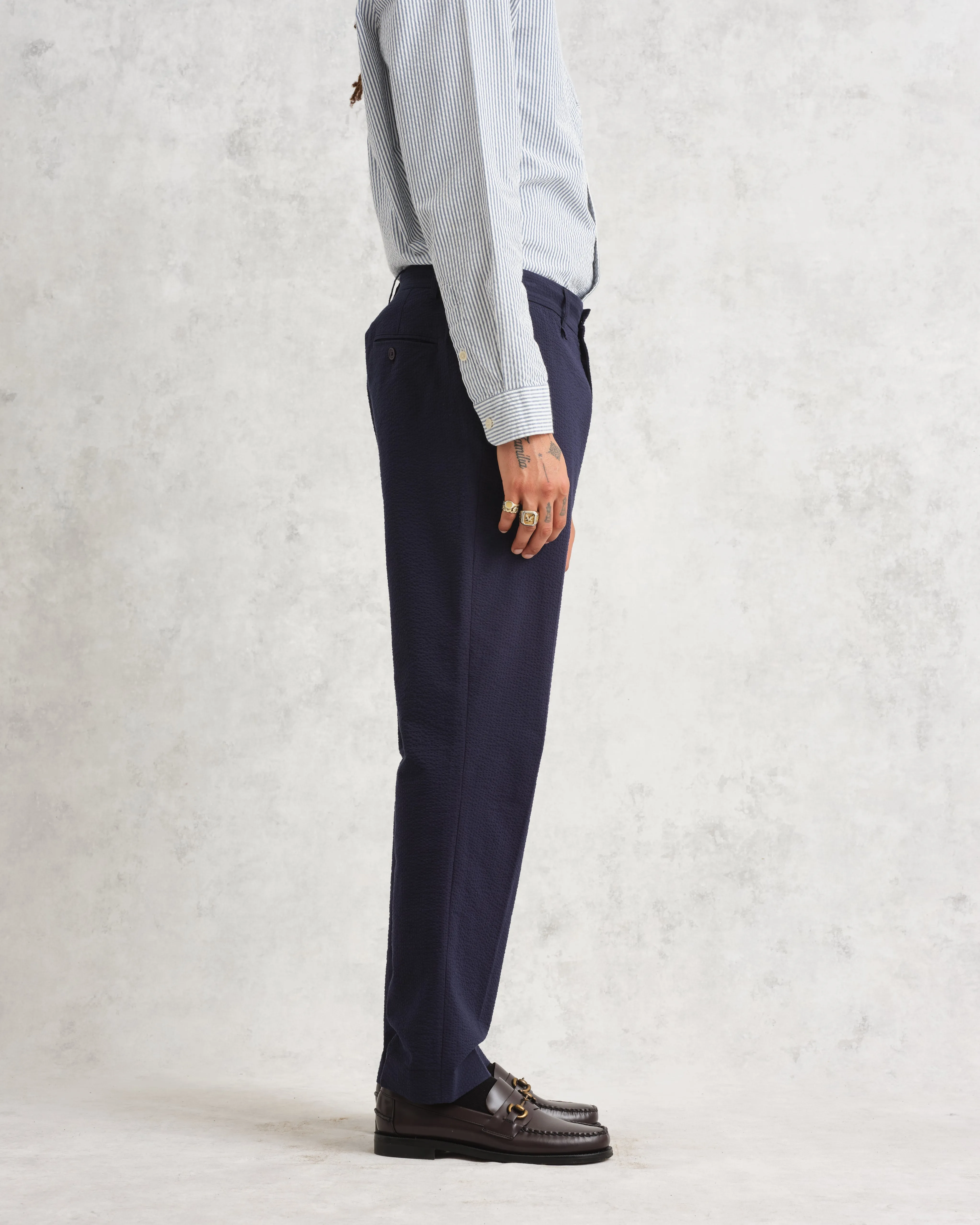 Alp Trousers Navy Seersucker sold by Wax London product image thumbnail 5